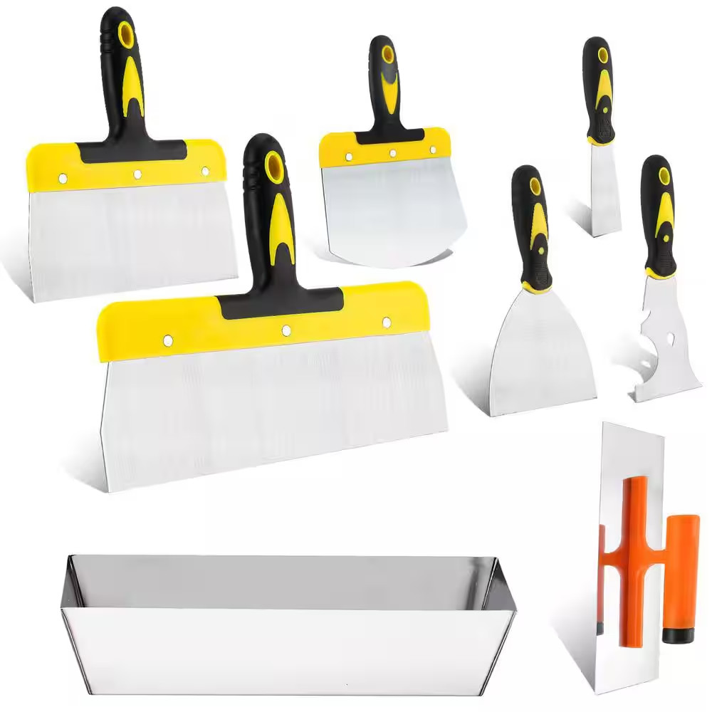 8 Pieces Stainless Steel Drywall Hand Tool Kit Includes Taping Knives, Putty Kni