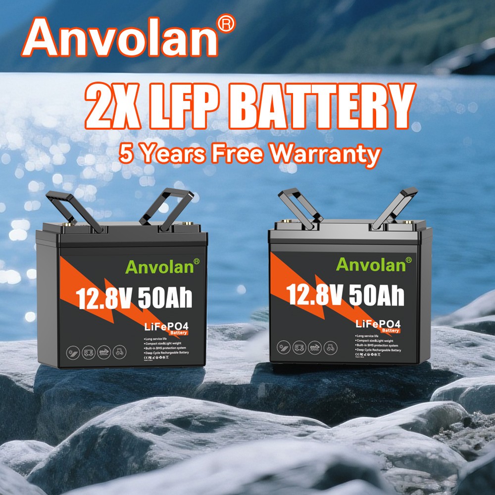 2X 12V 50Ah Lithium LiFePO4 Battery Deep Cycle for Solar Marine Trolling Motor