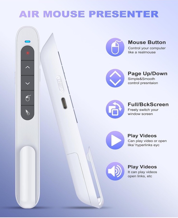 Wireless Presentation Clicker for PowerPoint, USB C Remote with Volume Control