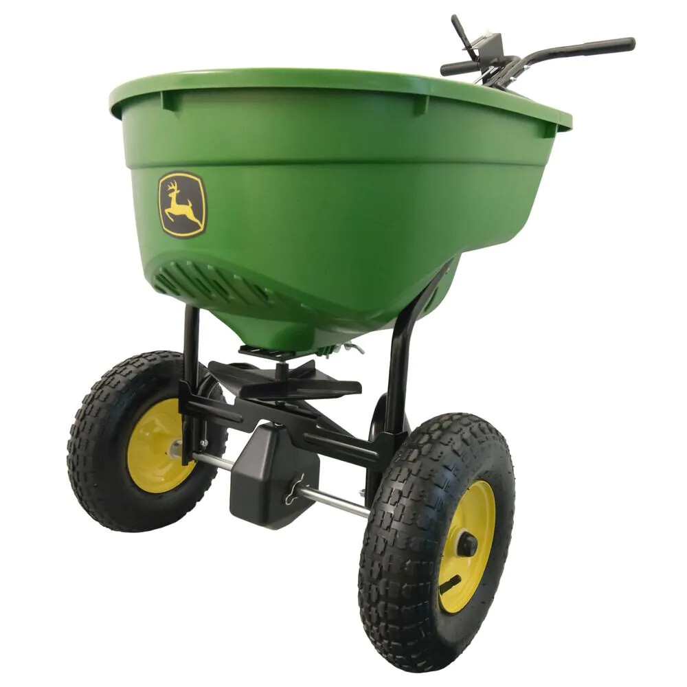 john deere push broadcast spreader 130 lbs rustproof polyethylene pneumatic tire