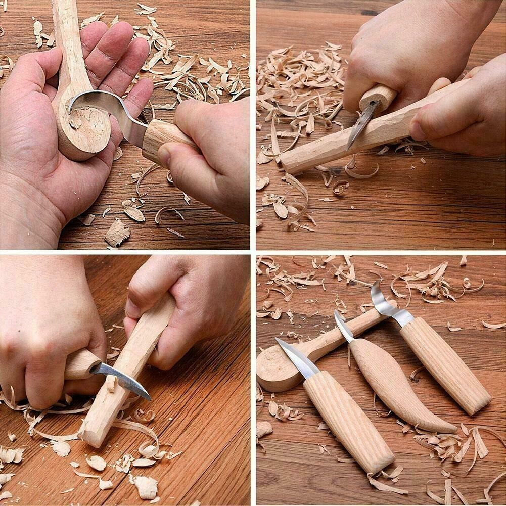 3Pcs Wood Carving Knife Cutter Whittling Hook Kit 155mm DIY Craft Hand Tools Set
