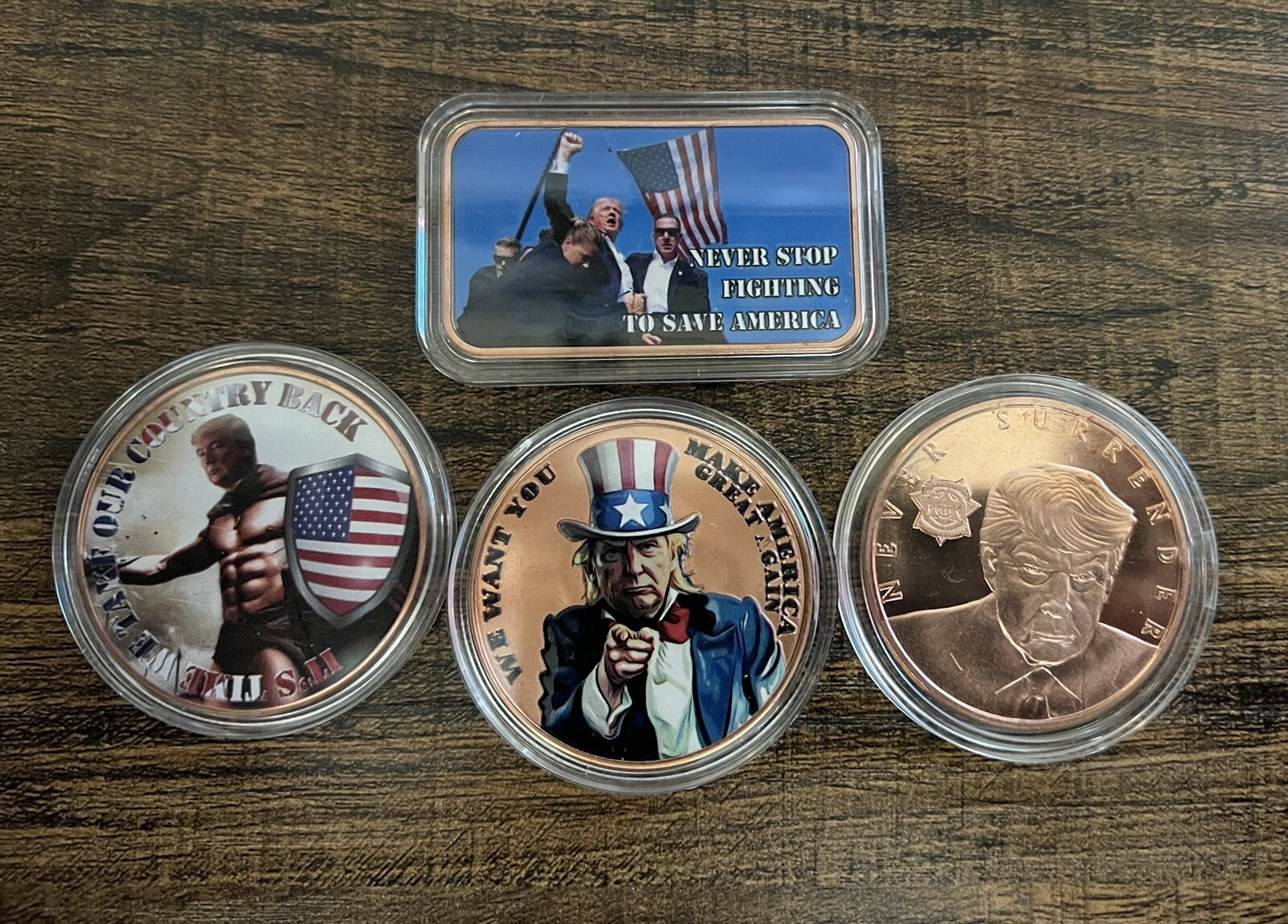 MAGA USA America 1 Oz Copper Round Colorized. (4 Trump coins)