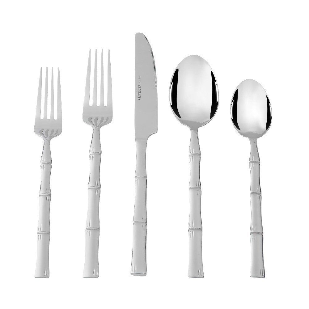 Stainless Steel Flatware Set Bamboo Design 20 Piece Service for 4 Adults