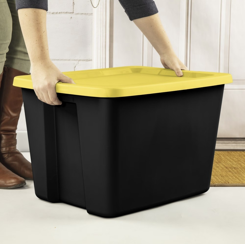 Sterilite 18 Gallon Storage Bin 8 Pack Snap Lid Black Yellow