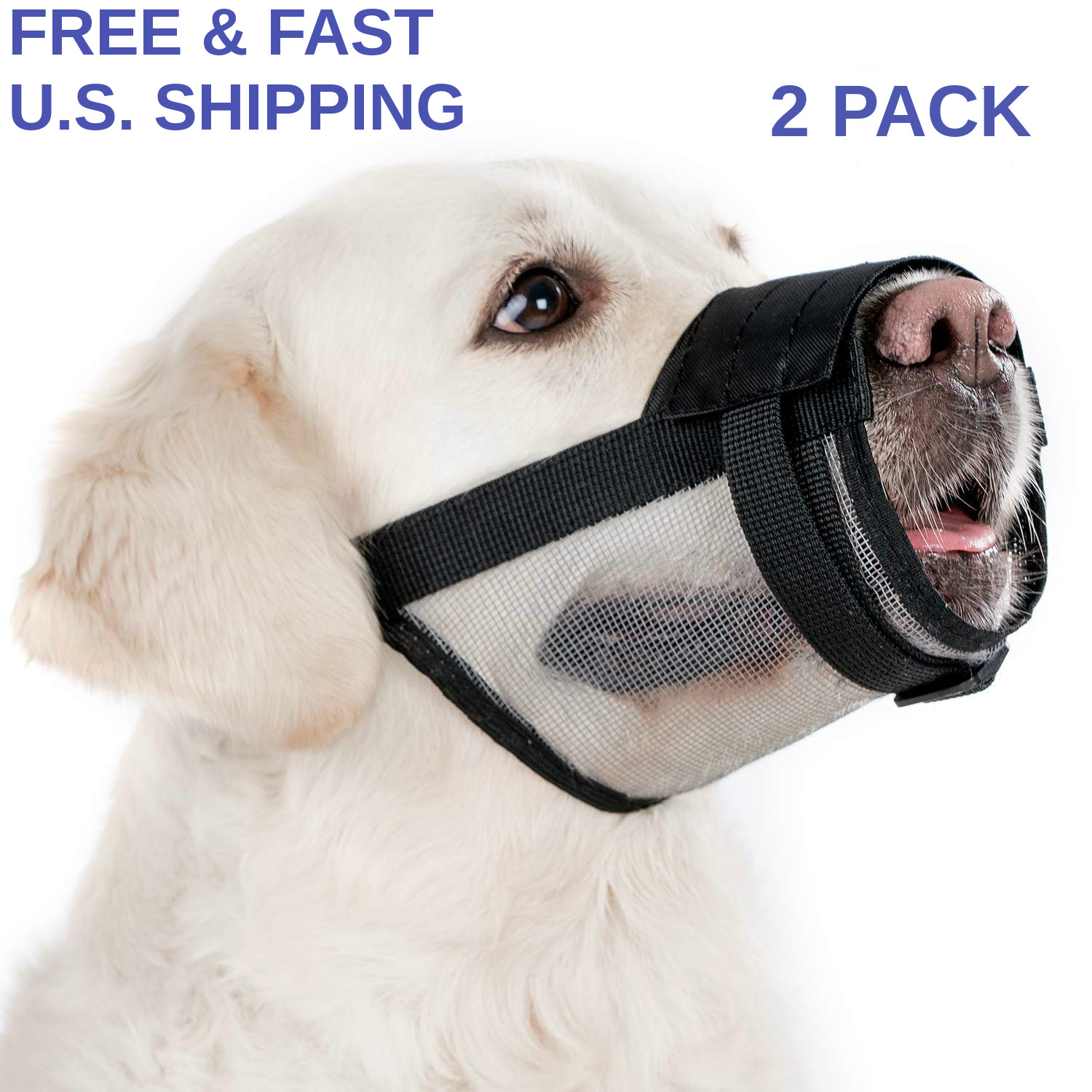 TWO Anti-Biting Barking Adjustable DOG MUZZLES Nylon Mesh Breathable ADJUSTABLE