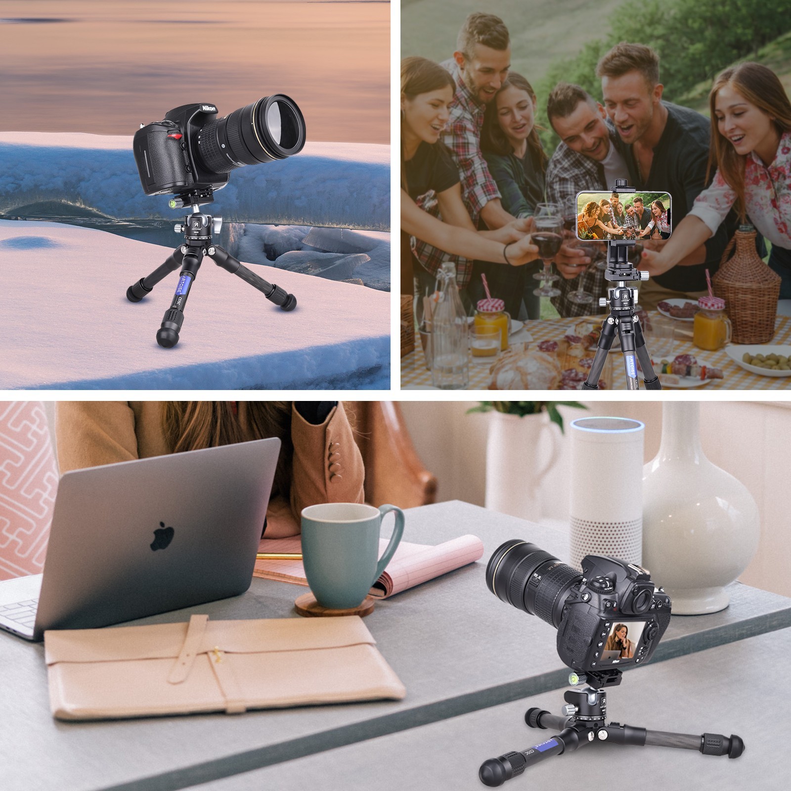 Mini Camera Tripod Carbon Fiber Tabletop Tripod Compact Portable Desktop Tripod