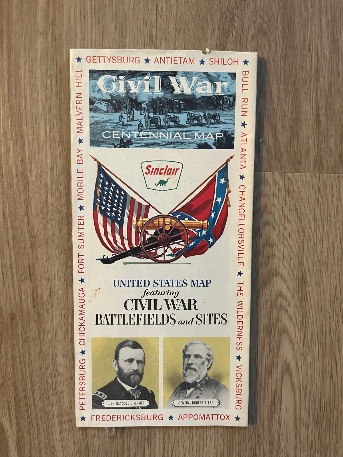 Civil War Centennial Map United States Featuring Battlefields and Sites Sinclair