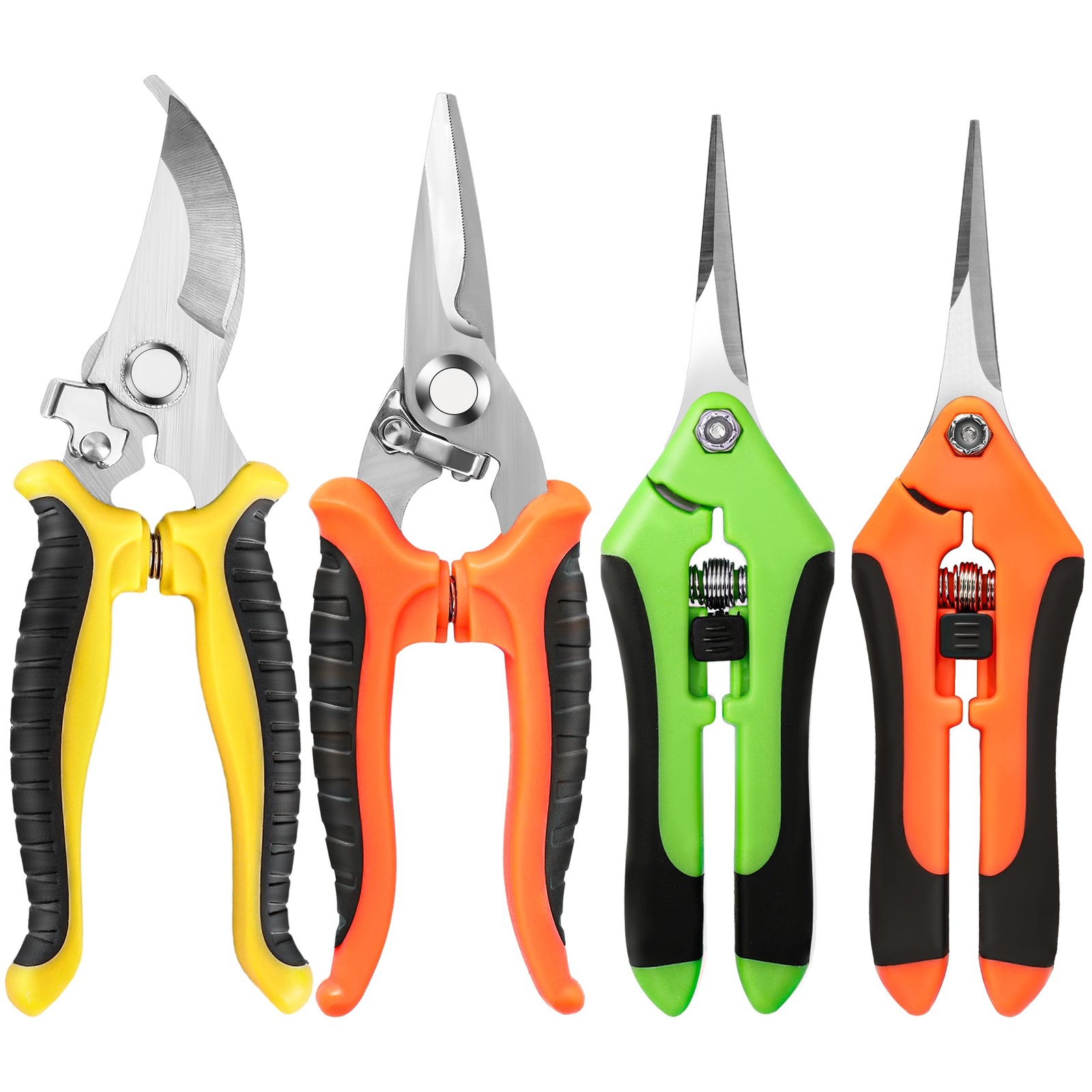 EWPJDK 4 Pack Garden Pruning Shears, Stainless Steel 4pcs Yellow Orange Green