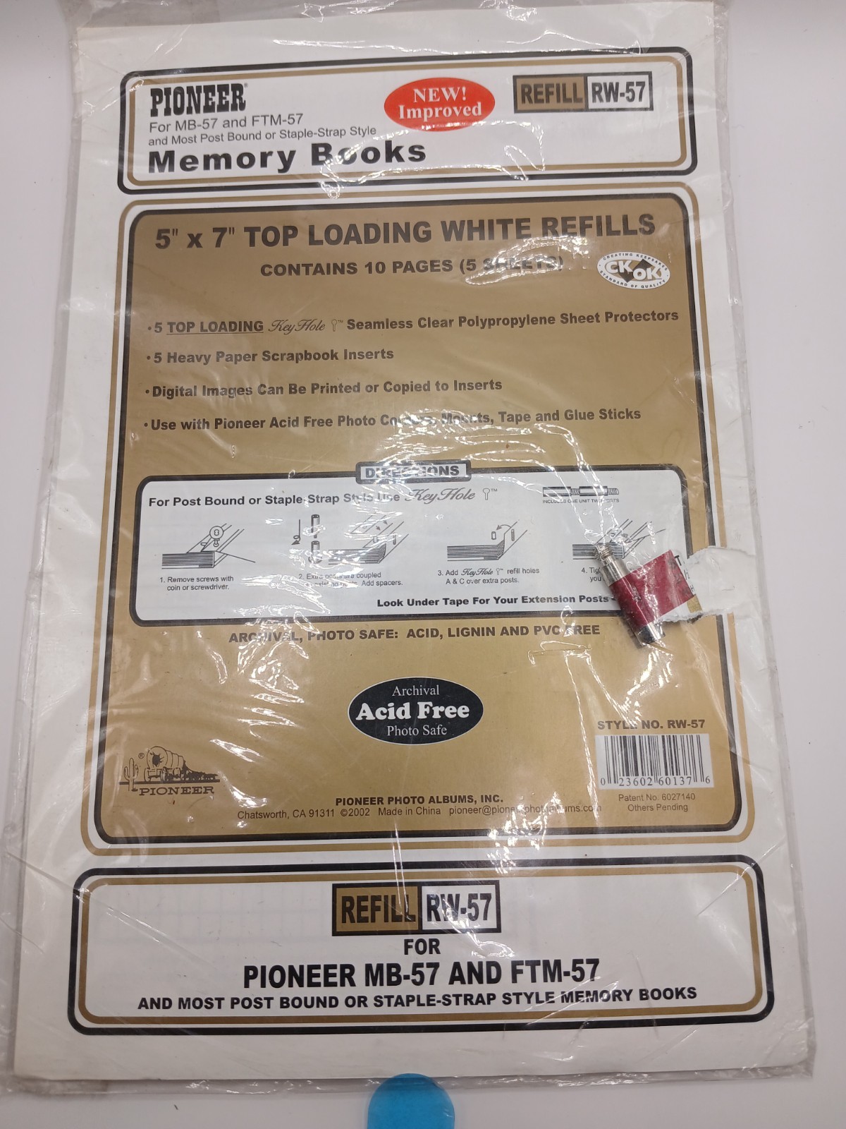 Pioneer 5x7 Top Loading White Refills RW-57