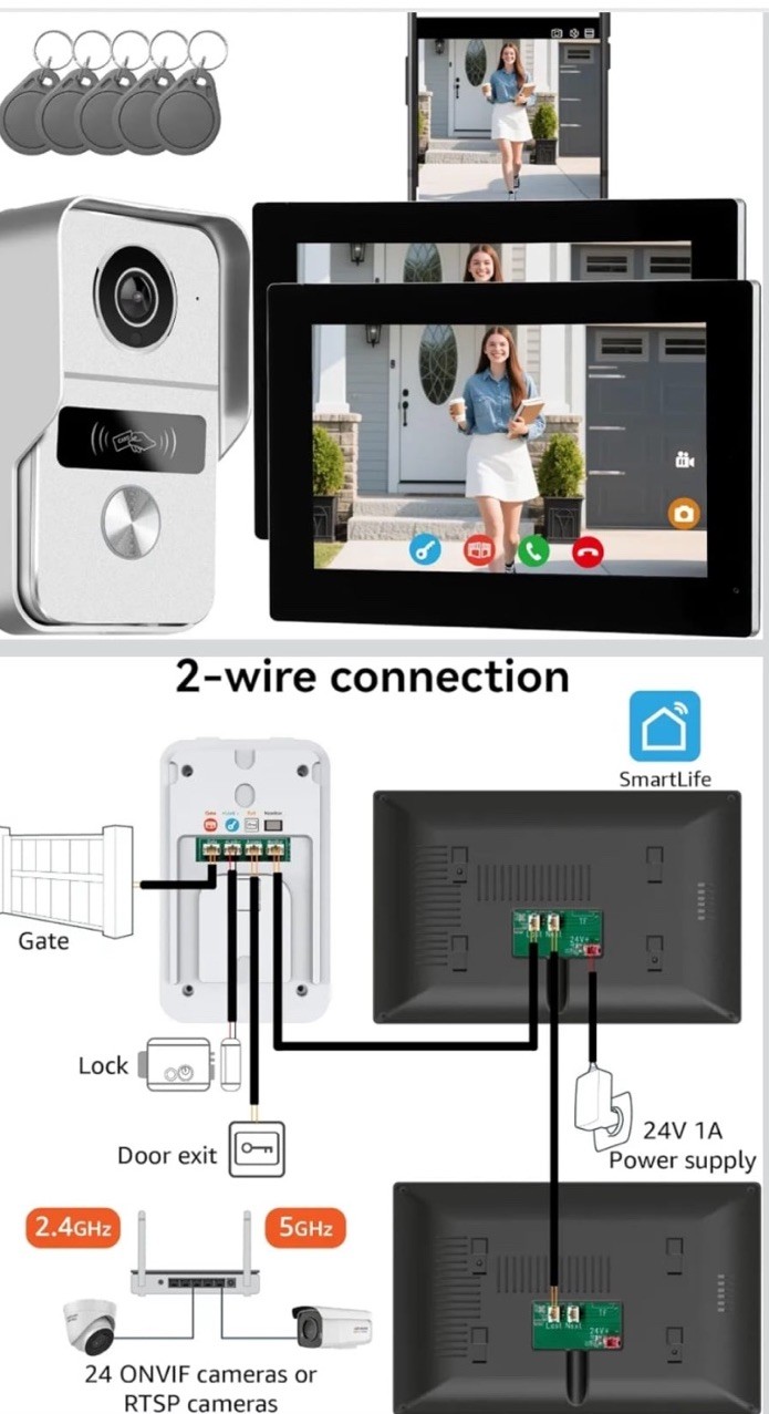Wired Video Intercom System 7-inch HD Touchscreen Door Phone with WiFi Connect