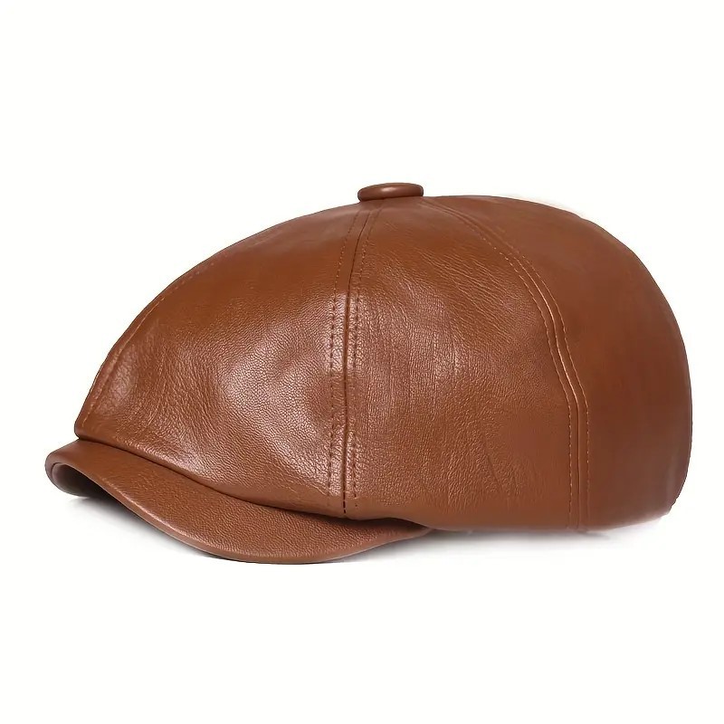 Brown Peaky Blinders Hat Newsboy Flat Cap, Leather Gatsby Baker Boy Driver Cap