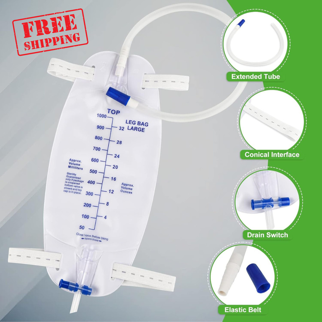 3 Pack Easy-Tap Catheter Leg Bag Urinary Drainage Bag, 1000Ml, Anti-Reflux 32 Oz