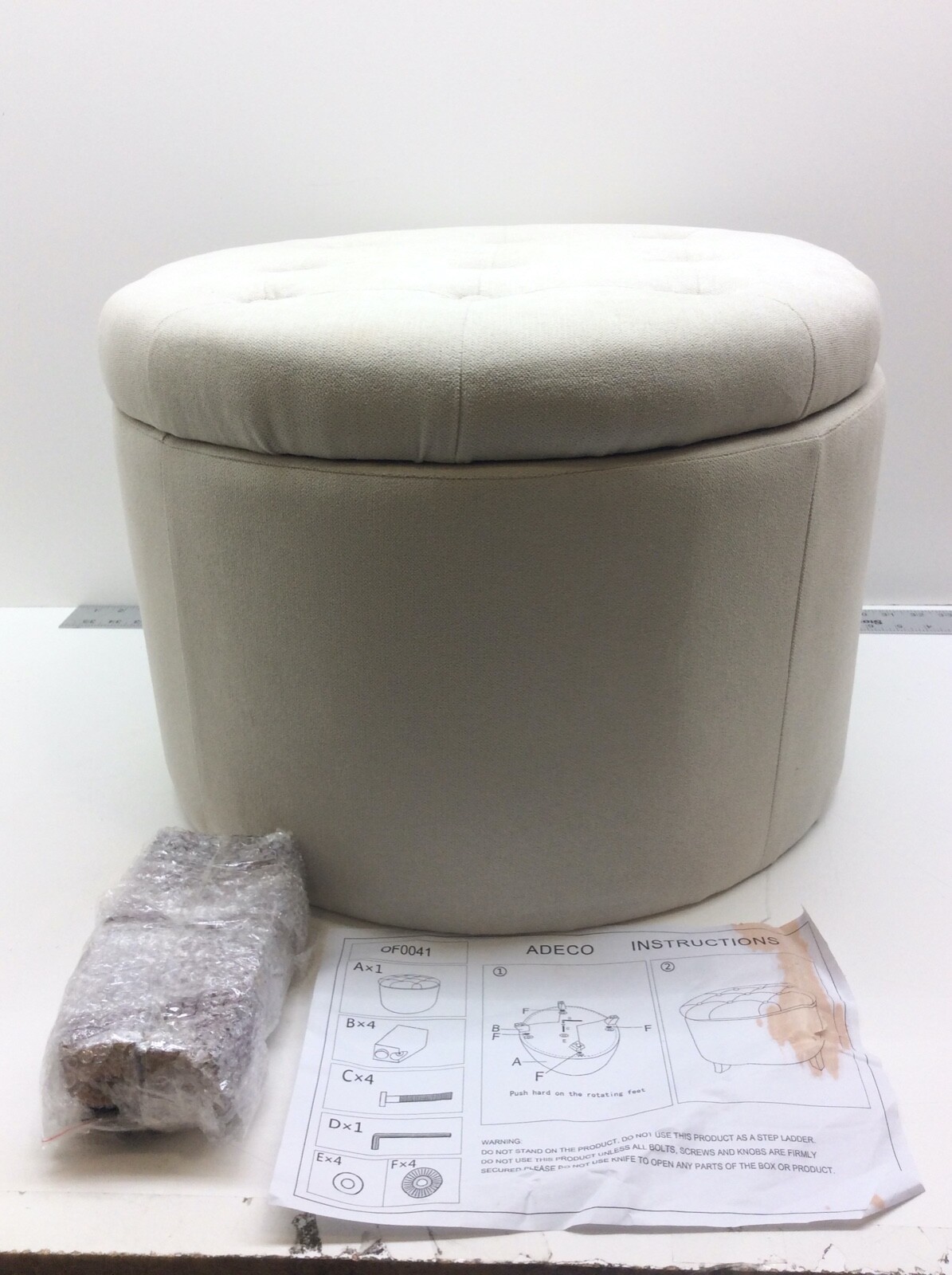 Adeco 19’’ Round Footstool with Removable Lid-Dust Beige Upholstered Ottomans