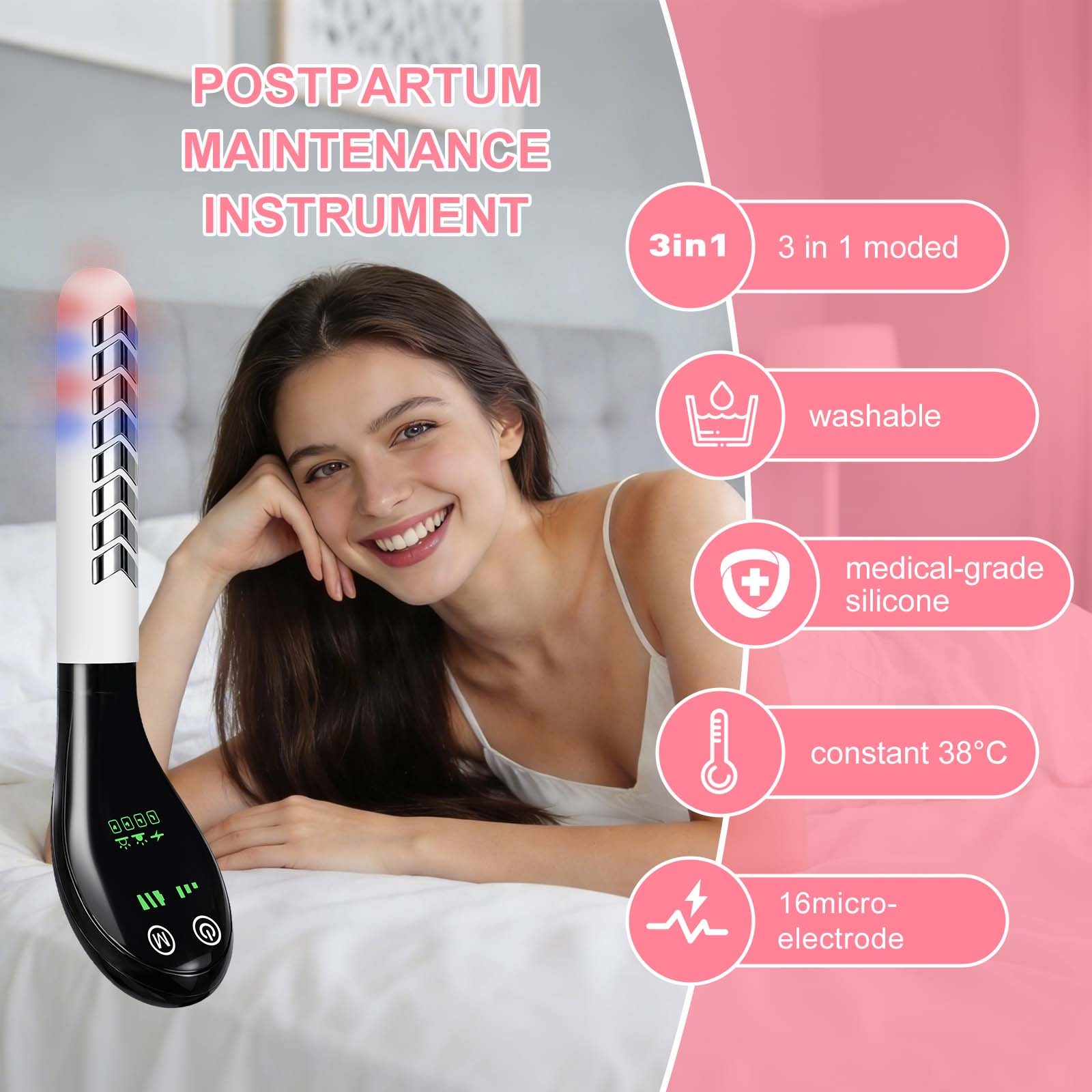 16-Electrode Postpartum Pelvic Floor Trainer Red Blue Light for for Incontinence