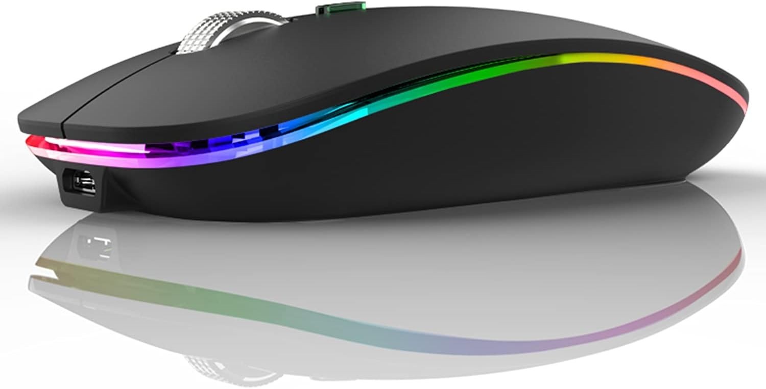 lot of 5 Uiosmuph LED Wireless Silent Mouse- G12 Slim Rechargeable-black
