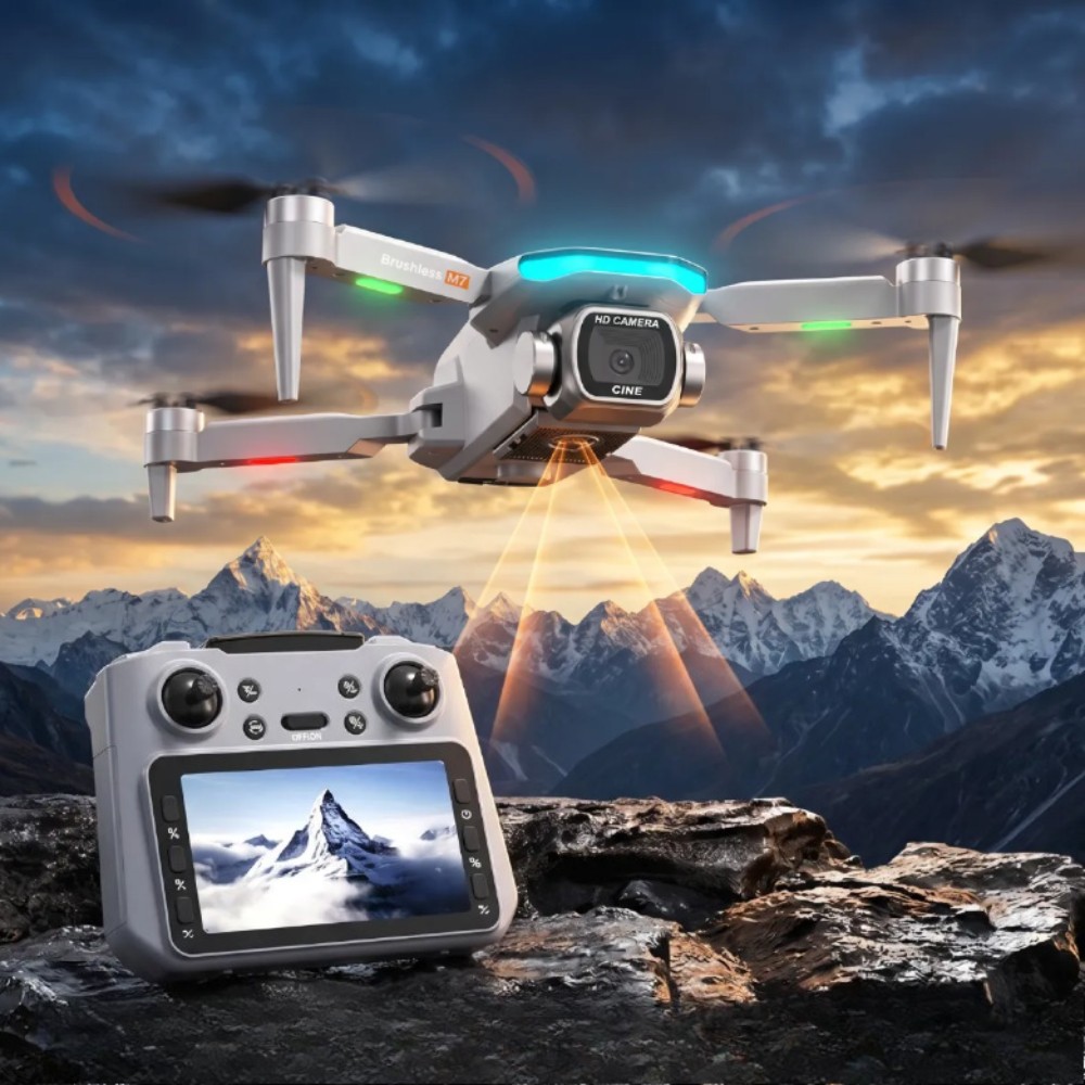 M7 Foldable Brushless Drone 4.5" Screen Remote ESC Dual Cam Optical  2 Batteries