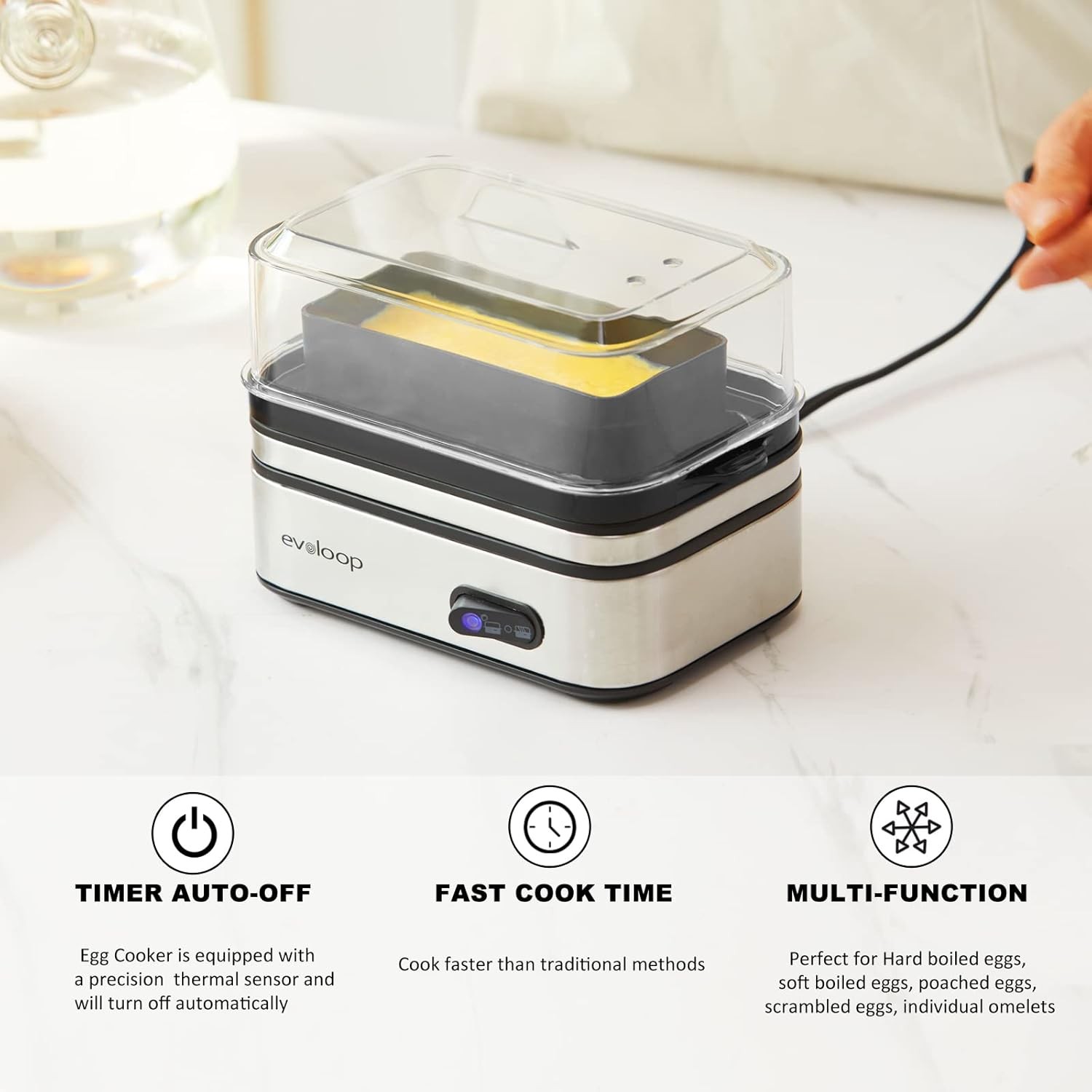 Rapid Egg Cooker Electric 6 Eggs Capacity, Soft, Medium, Hard Boiled, Sliver