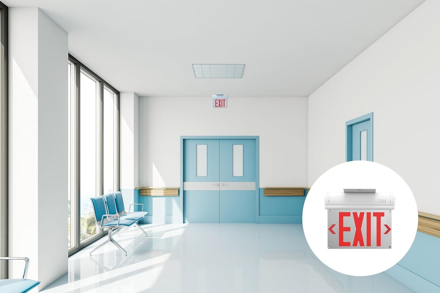 Edge-lit LED Exit Sign with Red Letters Universal Mount Emergency Battery Backup