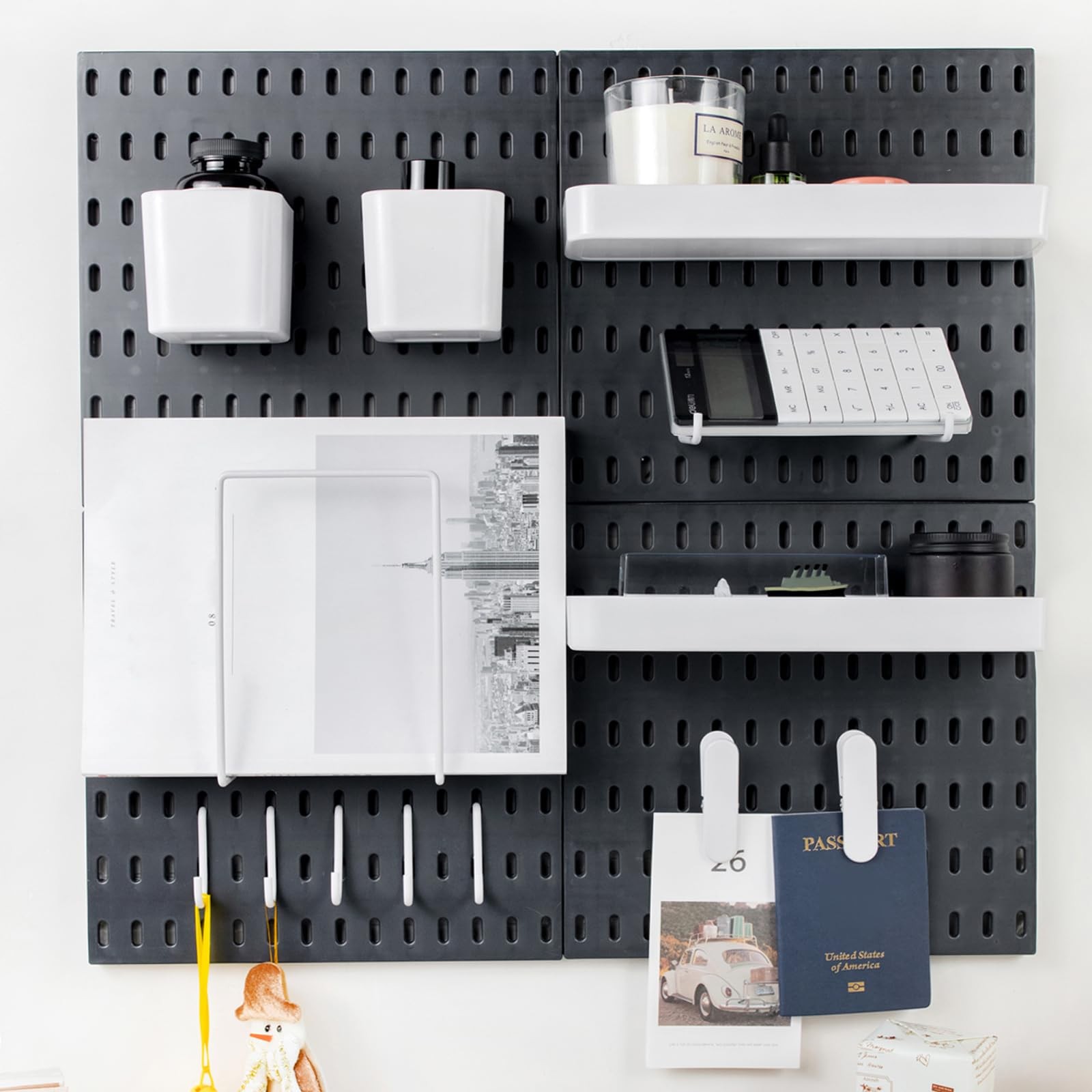 Pegboard Combination Kit Wall Organizer 4 Pcs Black Boards 14 Accessories 22x22