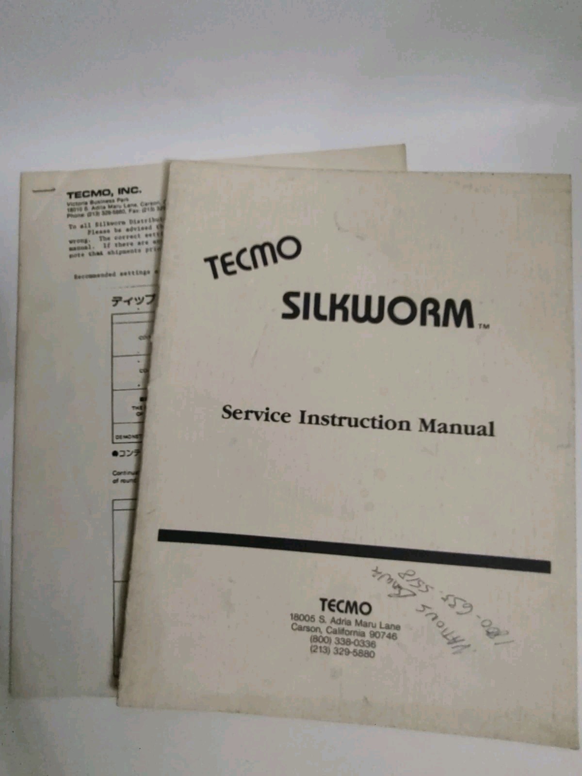Tecmo Silkworm Service Instruction Manual Original Arcade Game Manual w/ Dip...