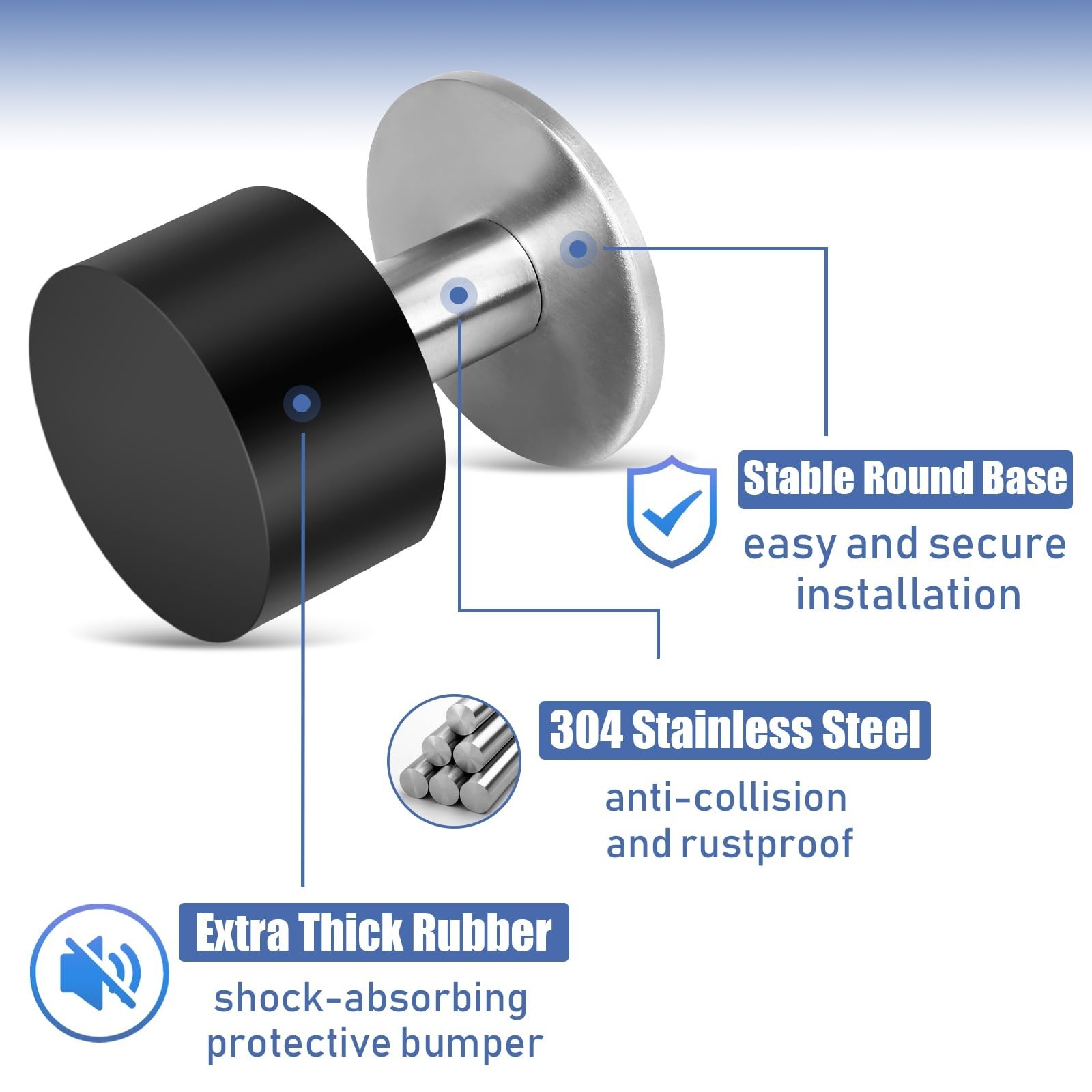 Door Stoppers Self Adhesive Door Stops for Floor Wall Mounted, Stainless Stee...