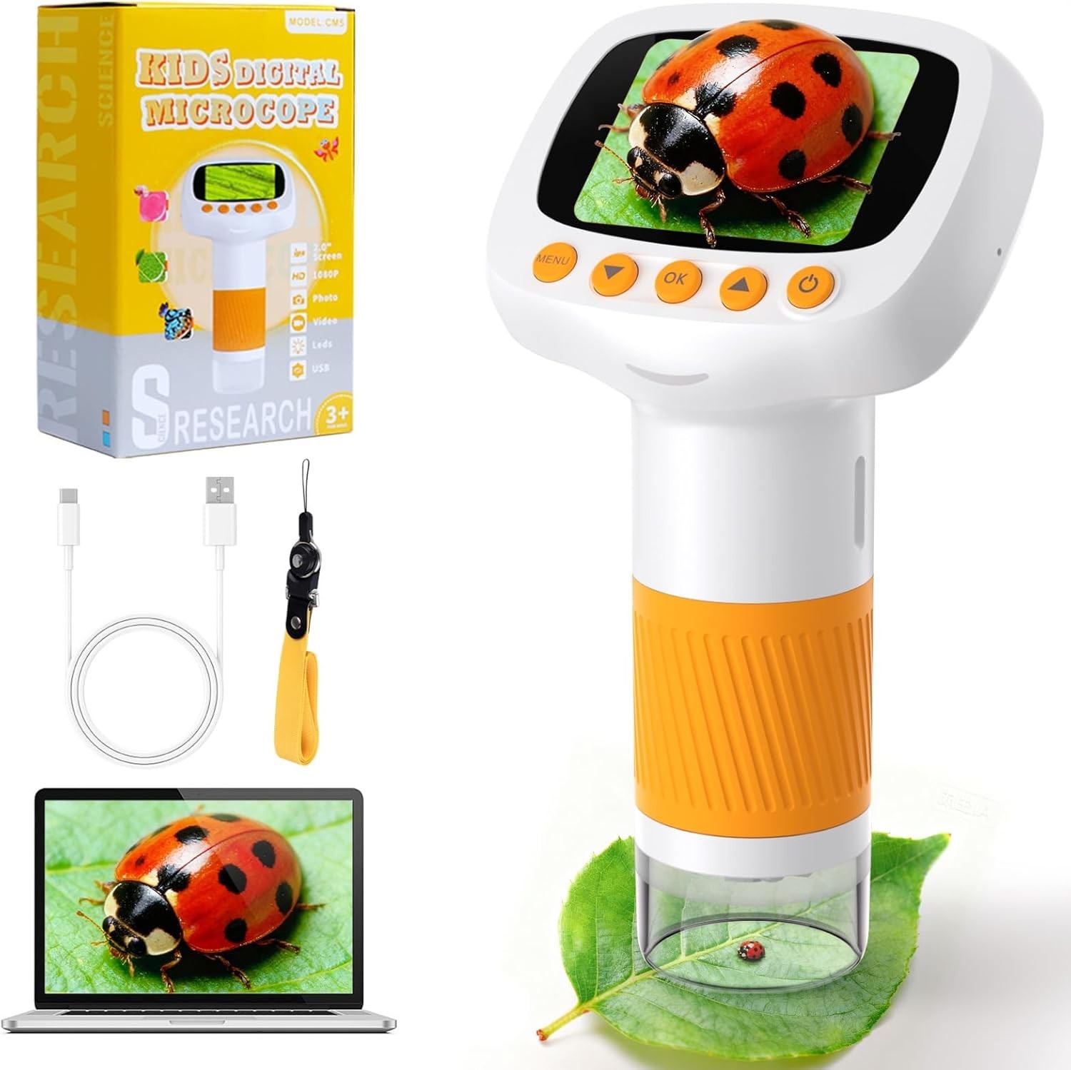 Kids Microscope with Adjustable LED and USB Connection Explore Like a Scientist