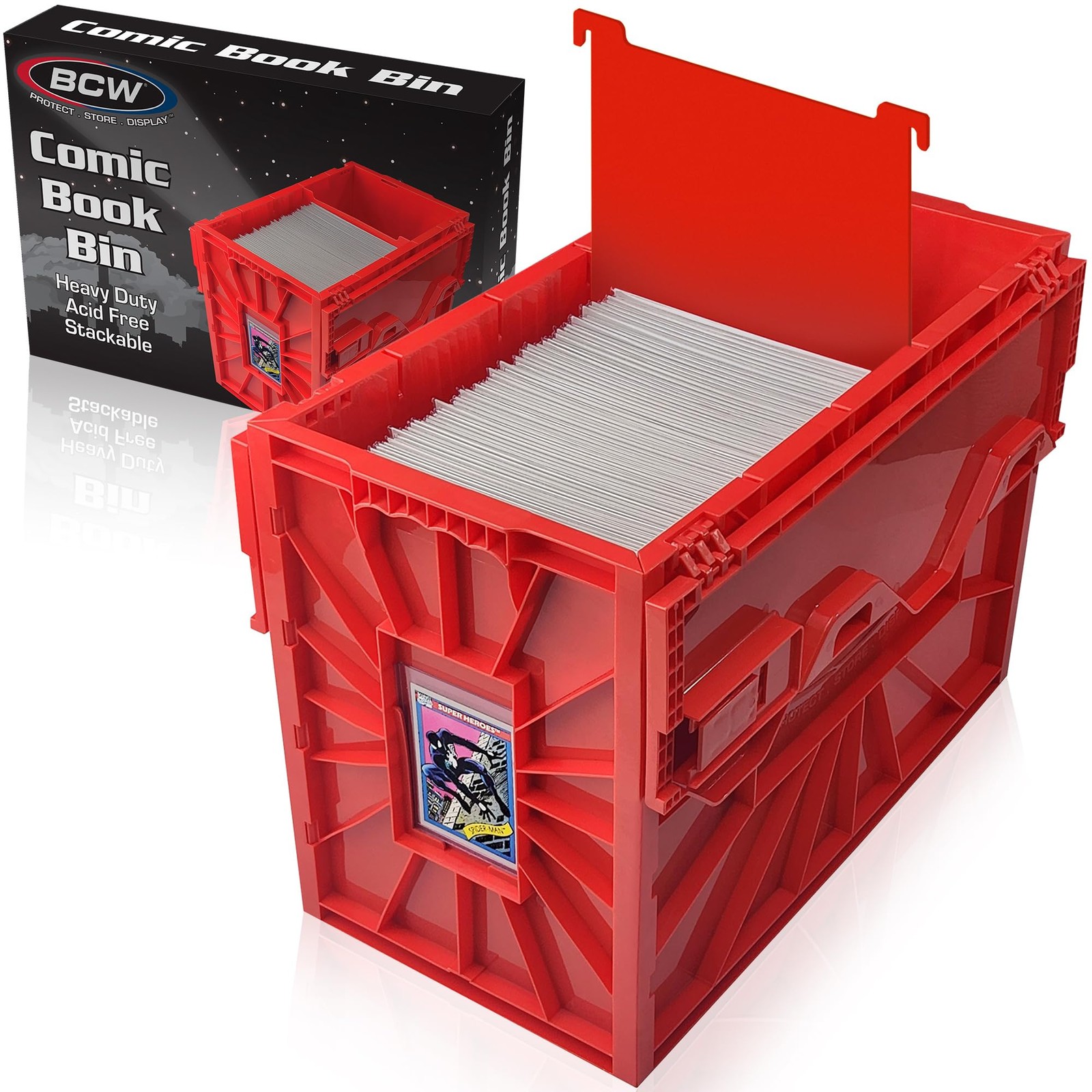 BCW Short Comic Book Bin | Holds 150 Comics | Stackable Plastic Single, Red