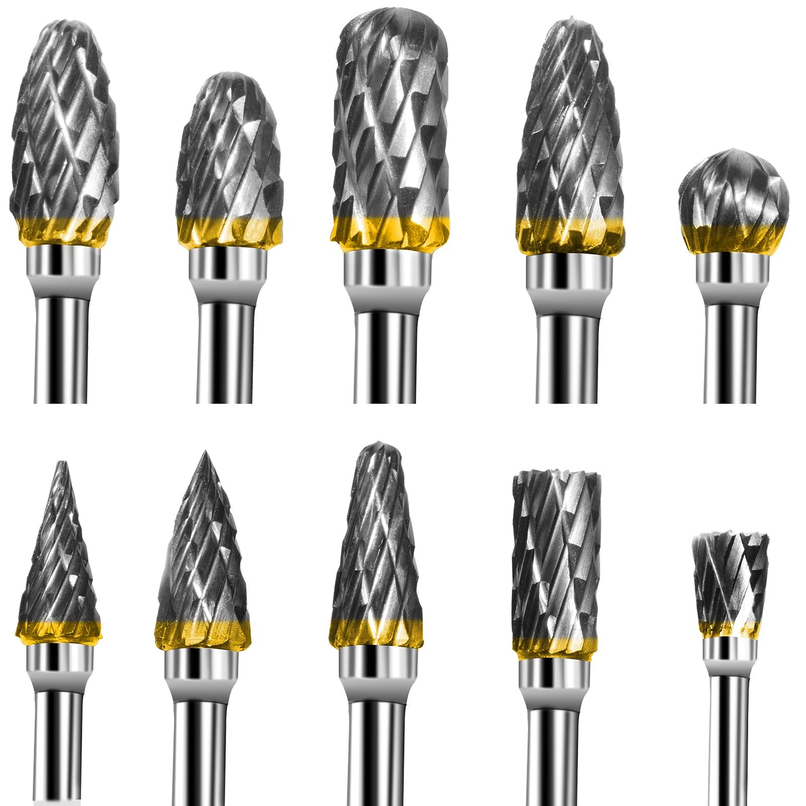 Carbide Rotary Burr Set - 10PCS Double Cut Carving Burr Bits Tungsten Carbide...