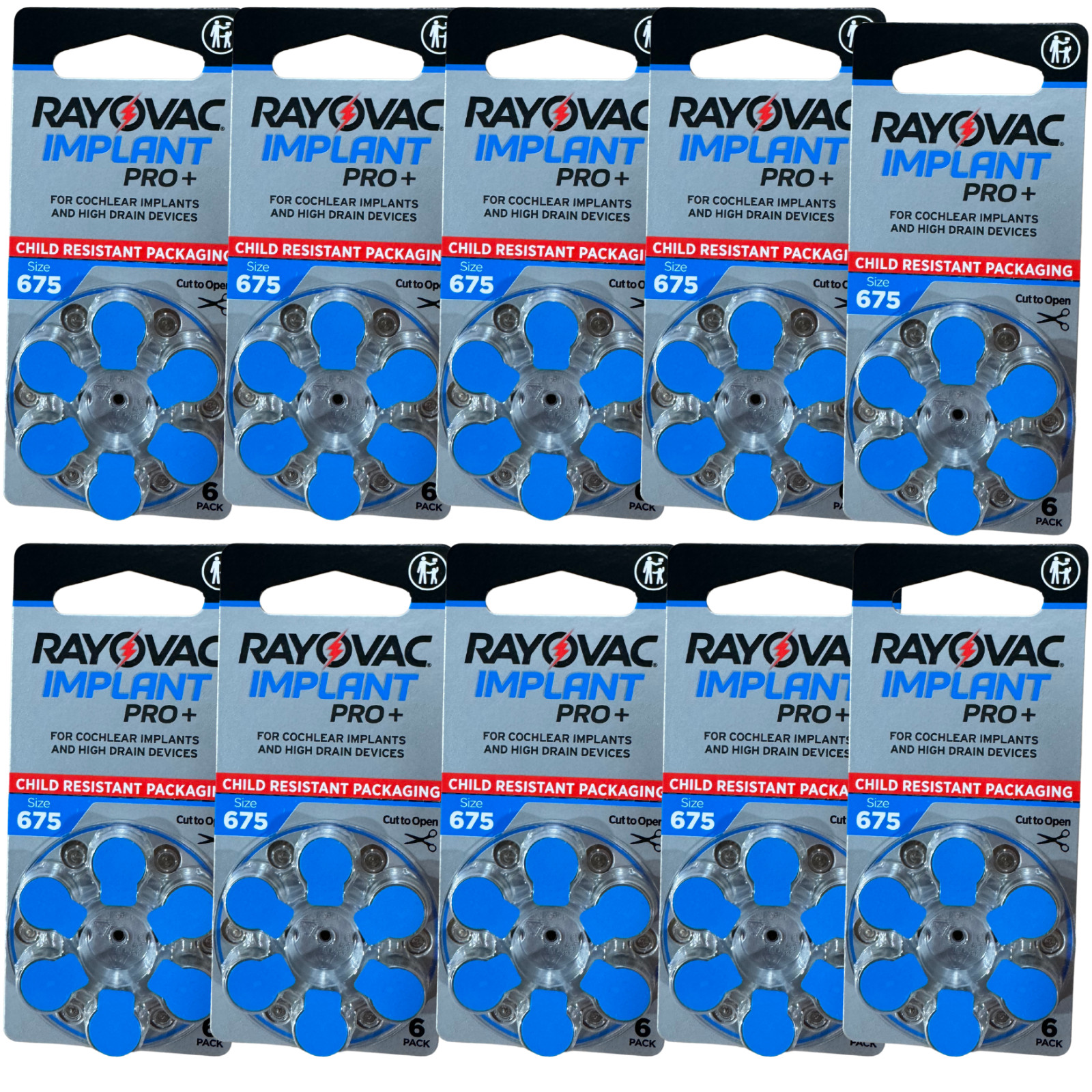 (60 pack)Rayovac Cochlear Implant Pro+ Batteries Size 675 RV-675CR-6IMPUS