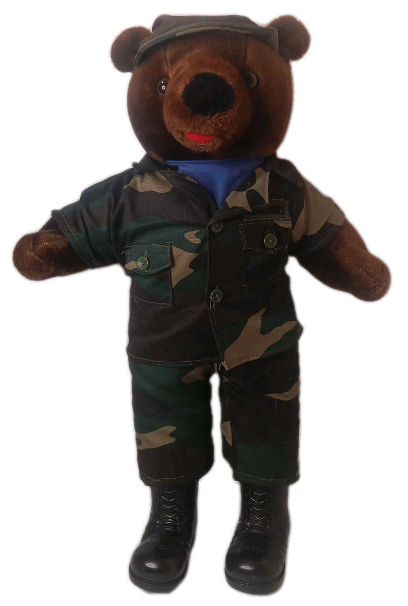 US Air Force Bear in Camouflage Uniform w/ Boots And Cap 21" Tall Vintage 1989