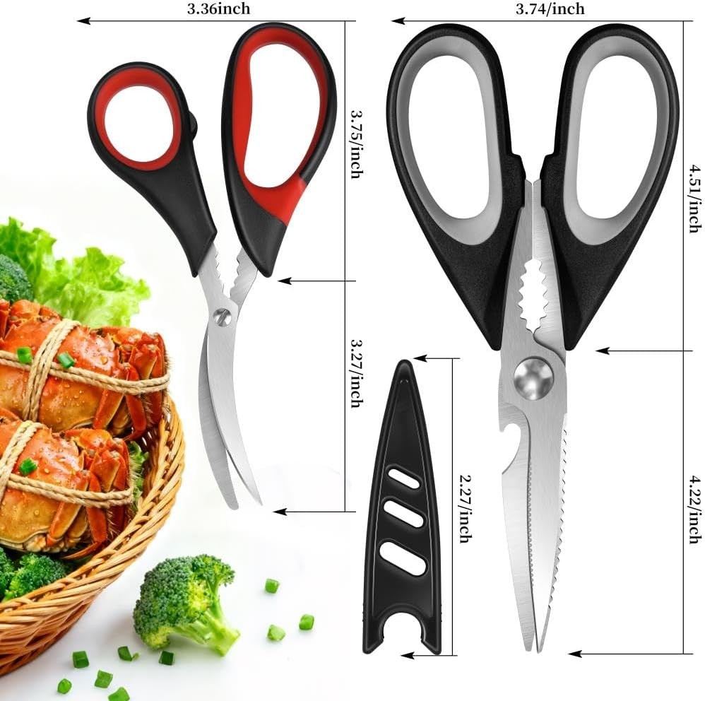 All Purpose Kitchen Shears with Protective Sheath, Heavy Duty 3 Pack Kitchen