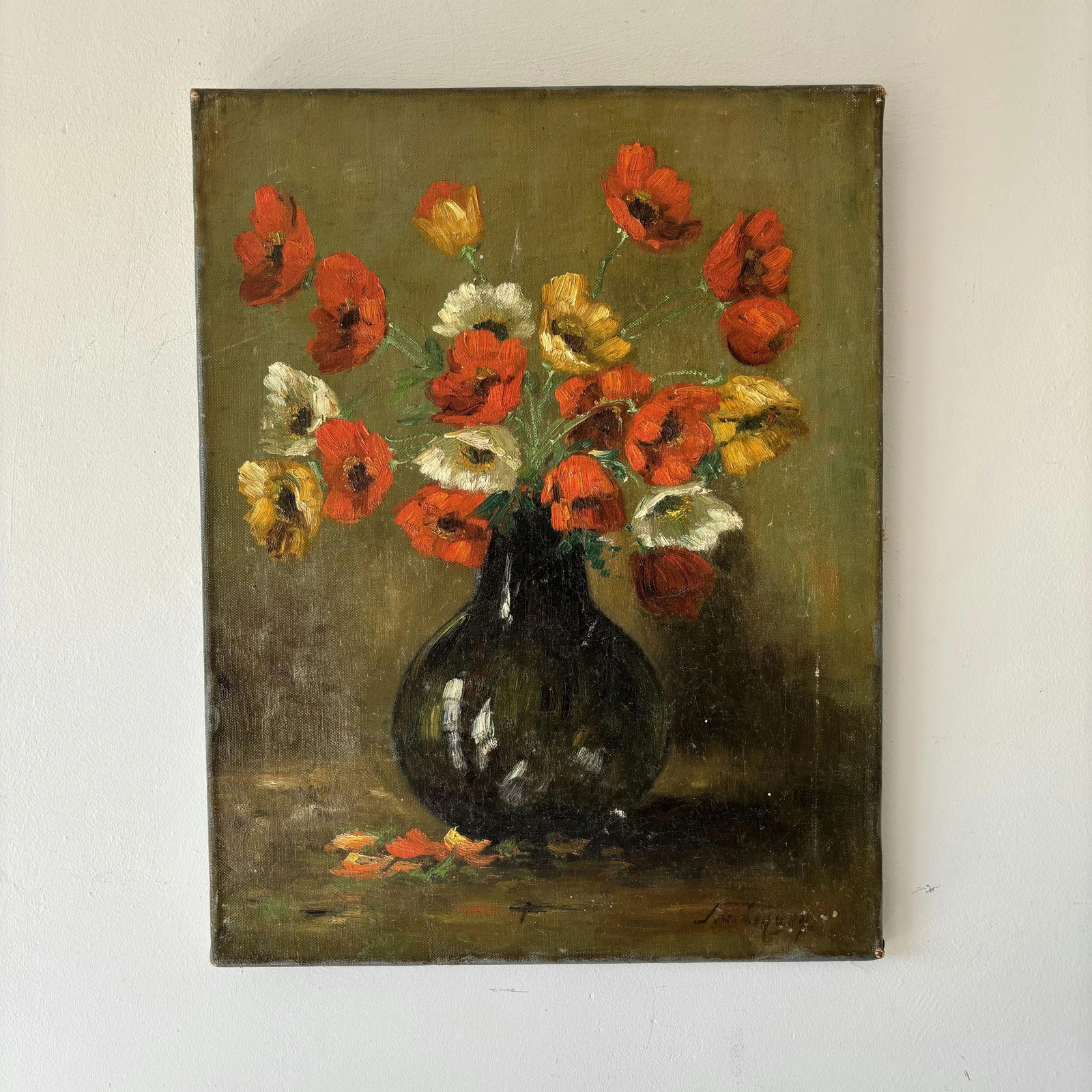 Classic Floral Still Life Oil Painting "Red Poppies" Detailed Art