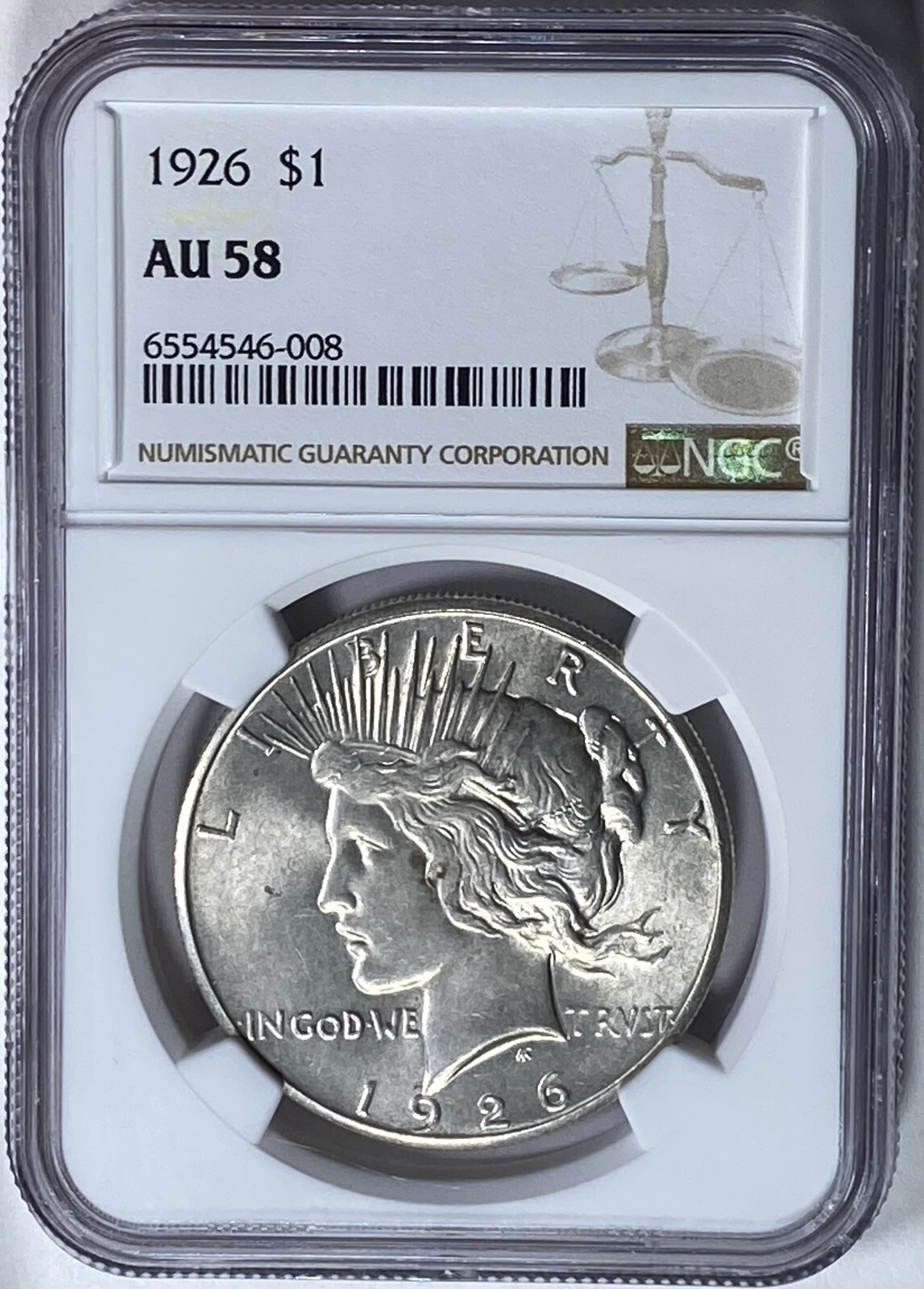 1926 Peace Silver Dollar NGC AU58 Nice Luster So Close To UNC IBM