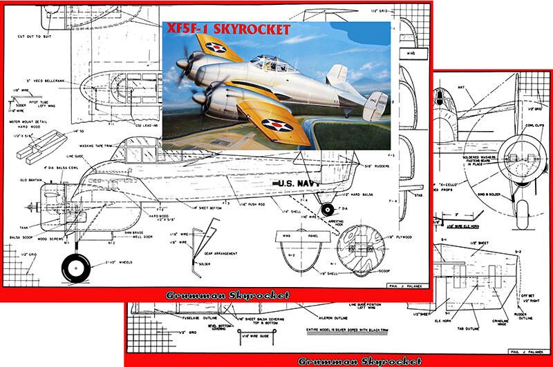 Model Airplane Plans (UC): Grumman Skyrocket 39" 1/12 Scale .19s by Paul Palanek