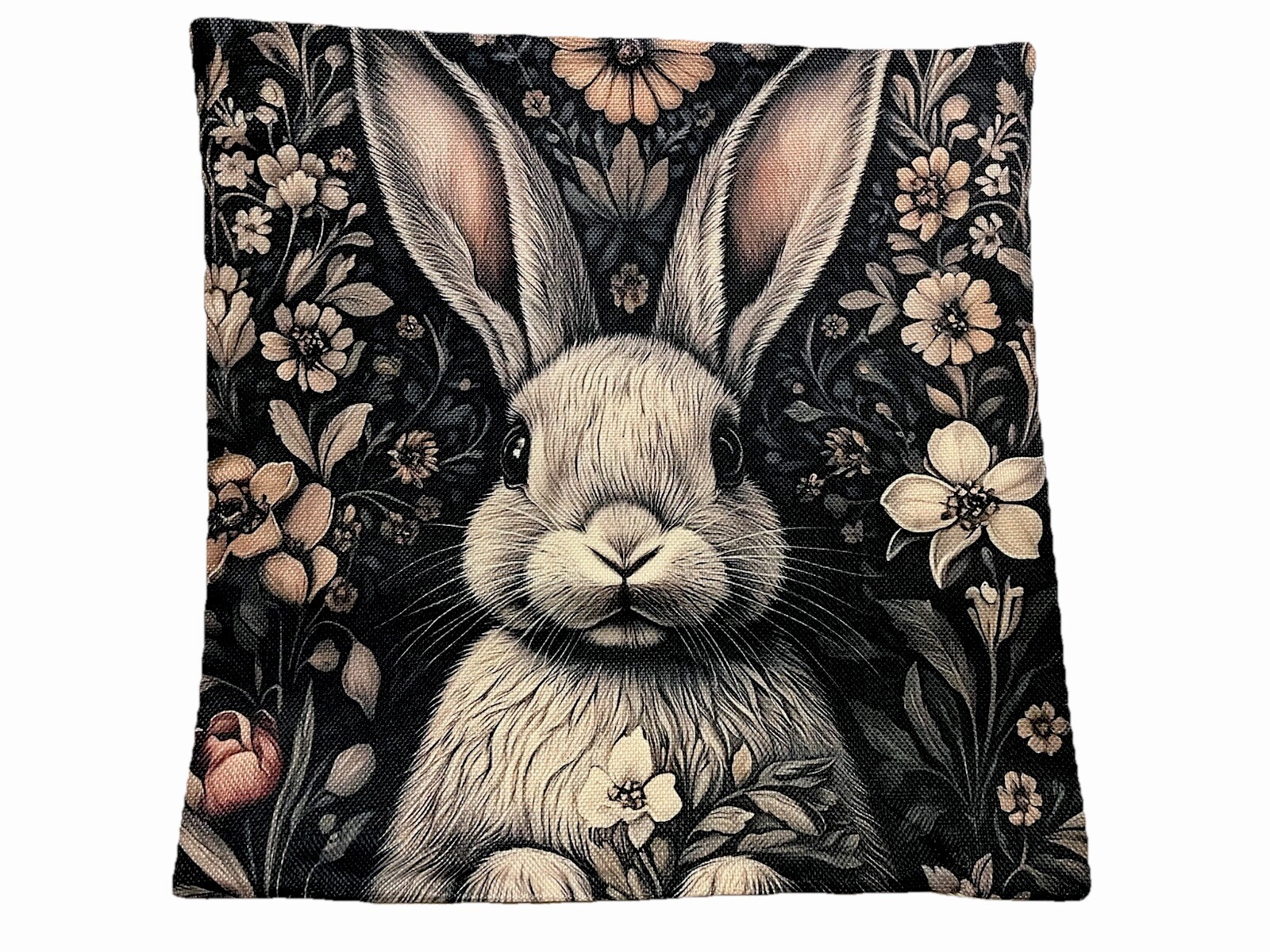 William Morris Abstract Floral Bunny Design Linen Throw Pillow Cover Home Decor