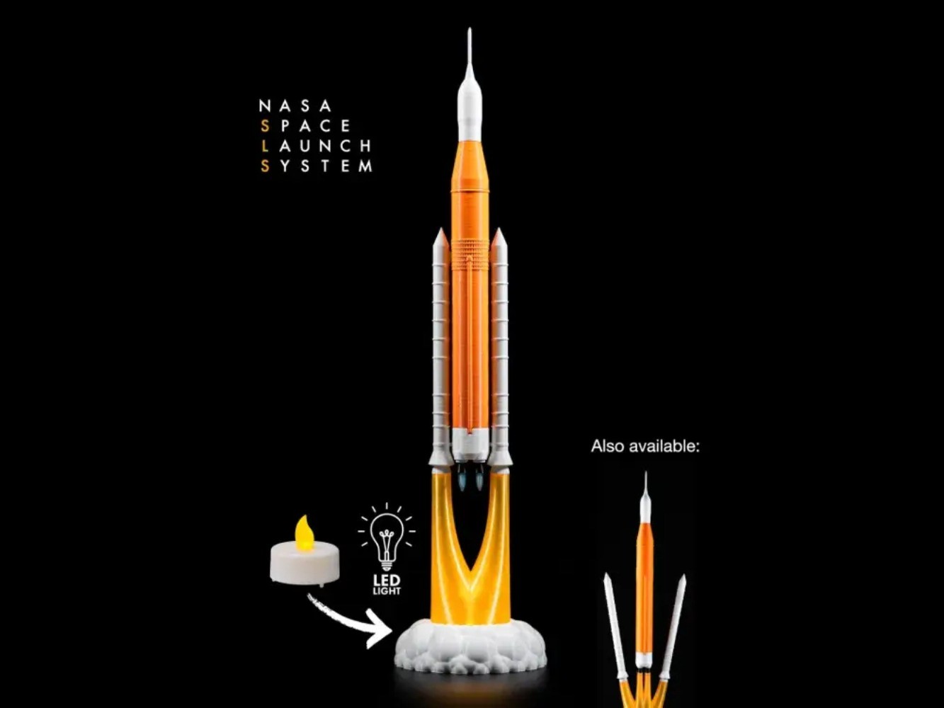NASA SLS Rocket 3D Model Set with LED Candle Lamp 34cm/14in