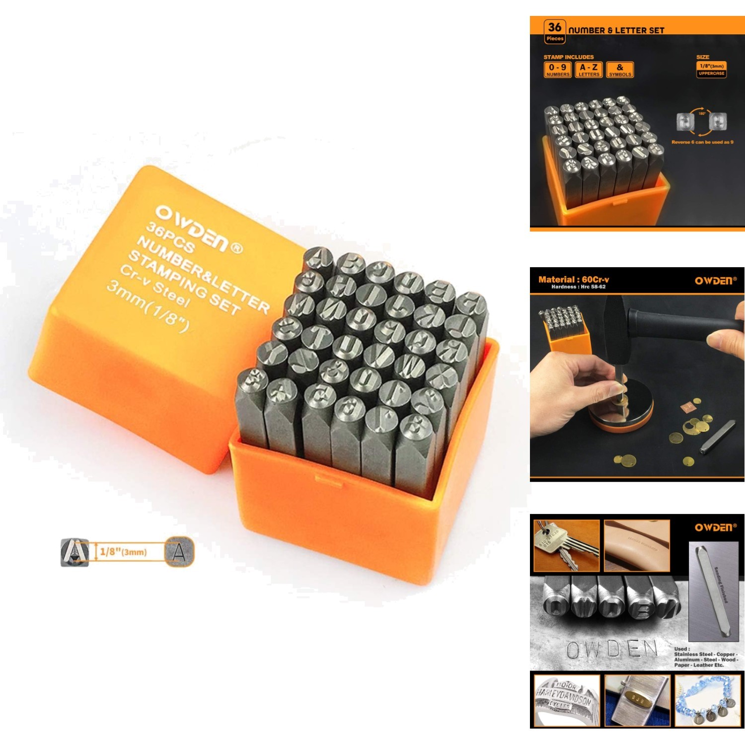 36pc Steel Metal Stamp Set 1/8" 3mm Number Letter Punch Jewelry Craft Punch Tool