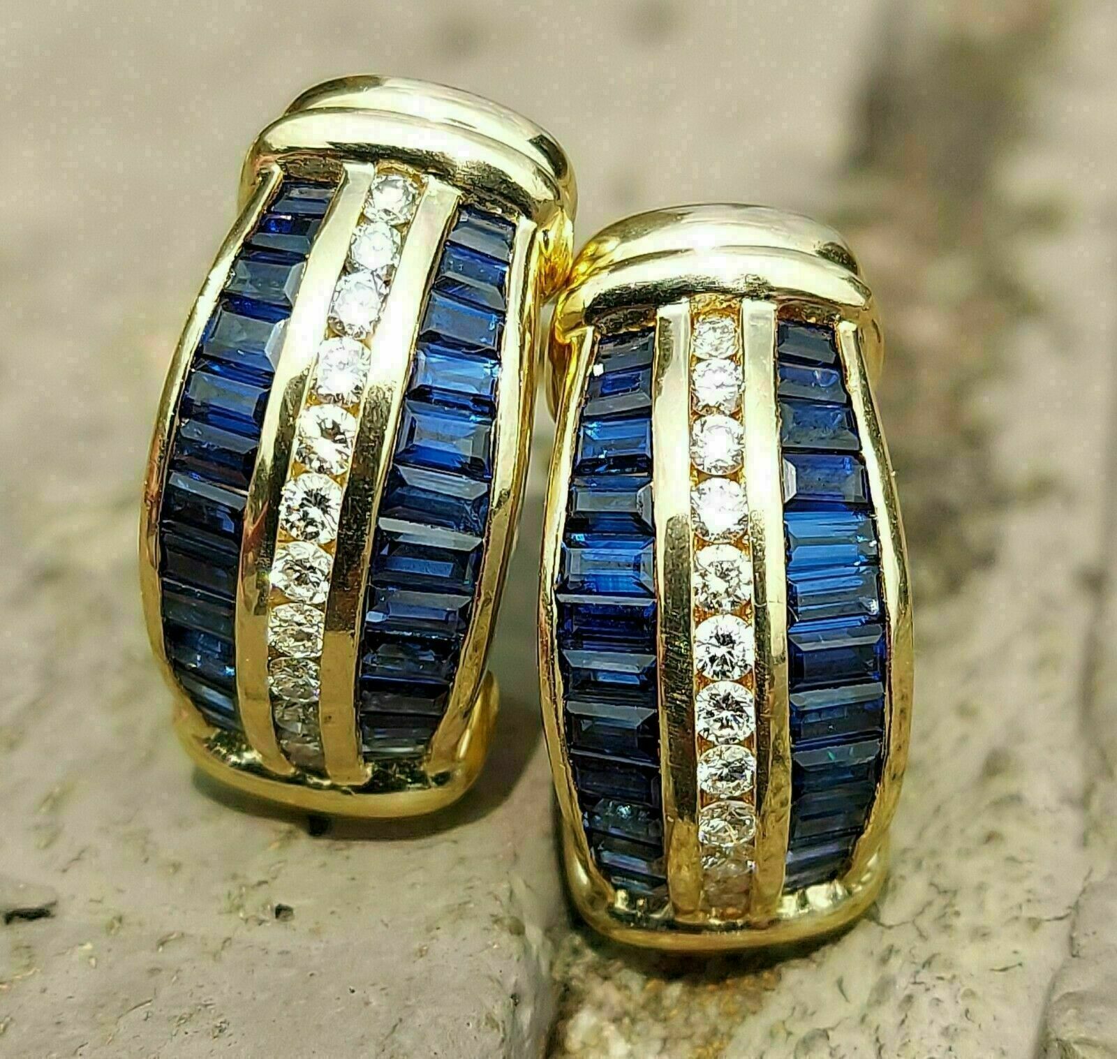 3Ct Baguette Sapphire Lab Created 14K Yellow Gold Plated Pretty Hoop Earrings