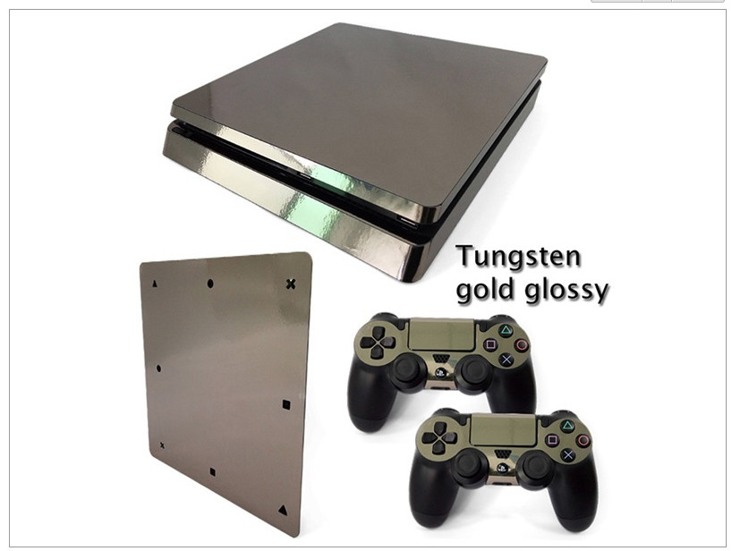 Sony PS4 Slim Console and Controller Skins / Decal -- Tungsten Gold Glossy Film
