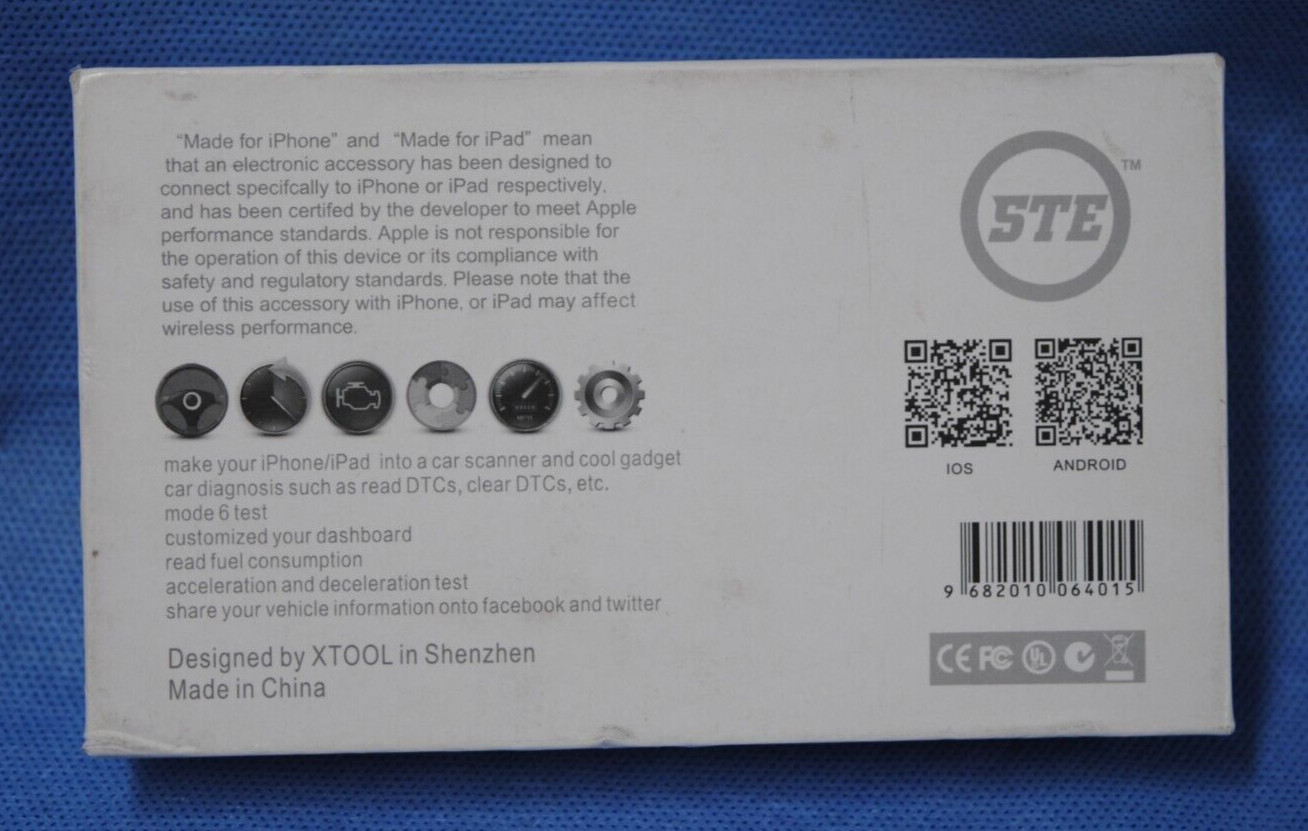 Bluetooth OBDII Unit STE AIOBD12 STG LP Code Scanner for Apple iPhone/iPad