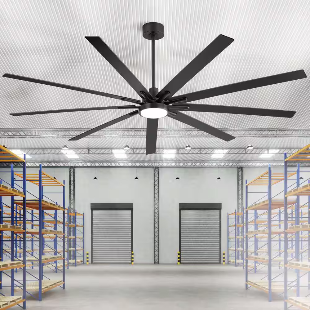 Parvez 84 In. Windmill Black Ceiling Fan with LED Light, Downrod, Black/Brown Bl