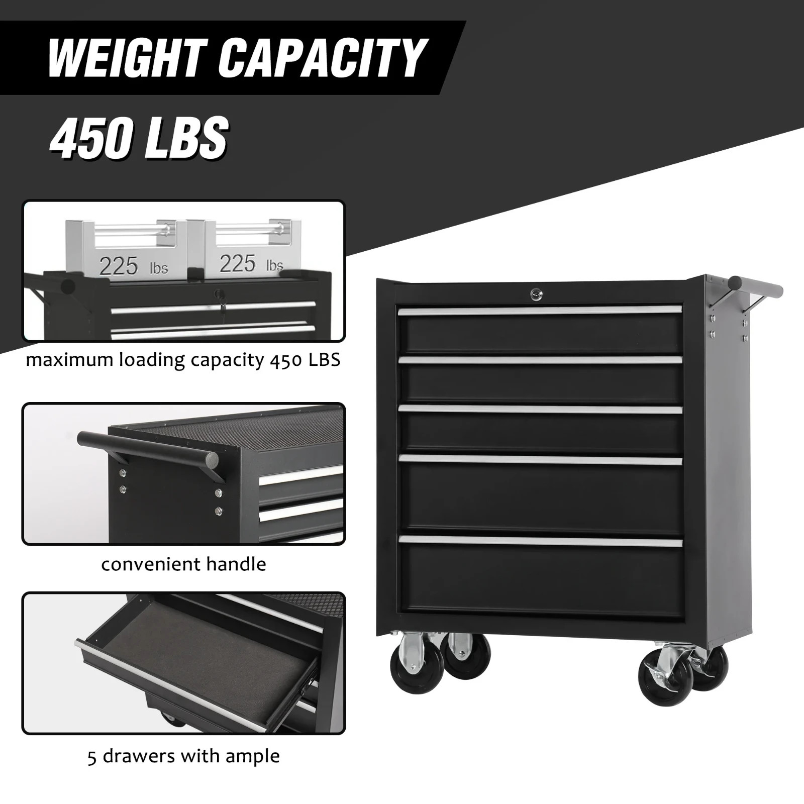 5-Drawer Rolling Tool Chest with Wheels & Storage Organizer Box