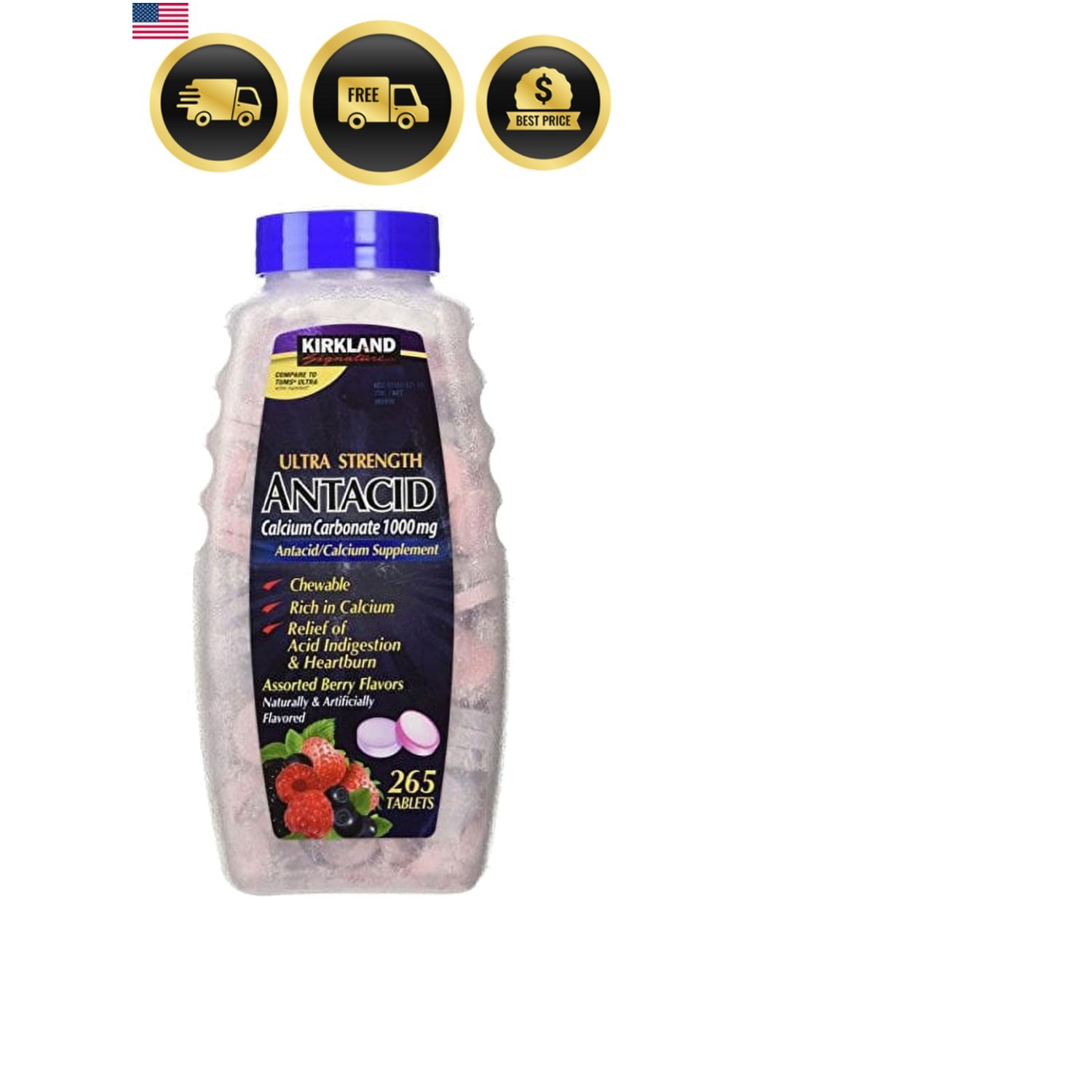 Signature Ultra Strength Antacid Calcium Carbonate 1000 MG Assorted Berry Fla...
