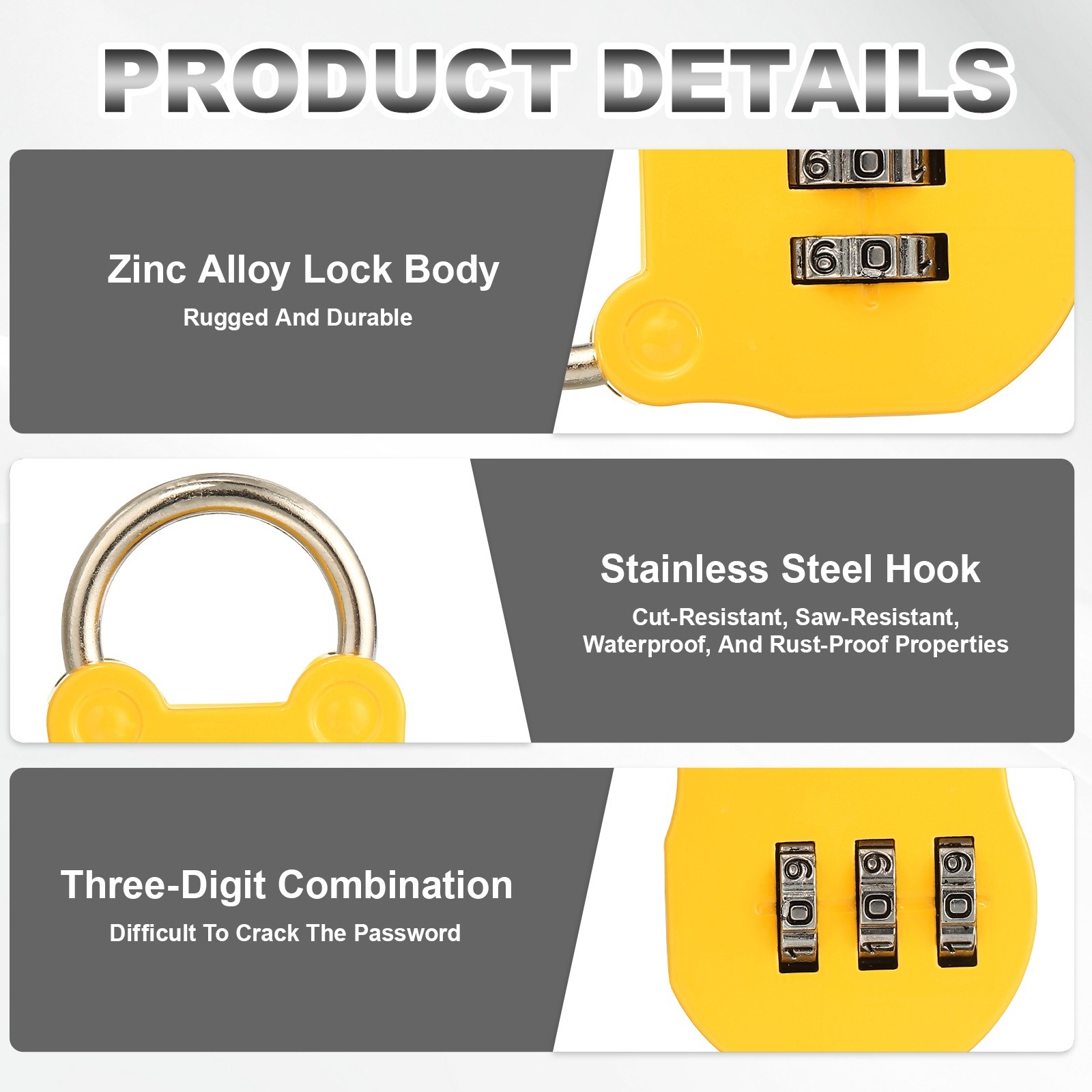 Combination Padlock (Small, Yellow)(2 Pcs),Cat Shackle Code Locks