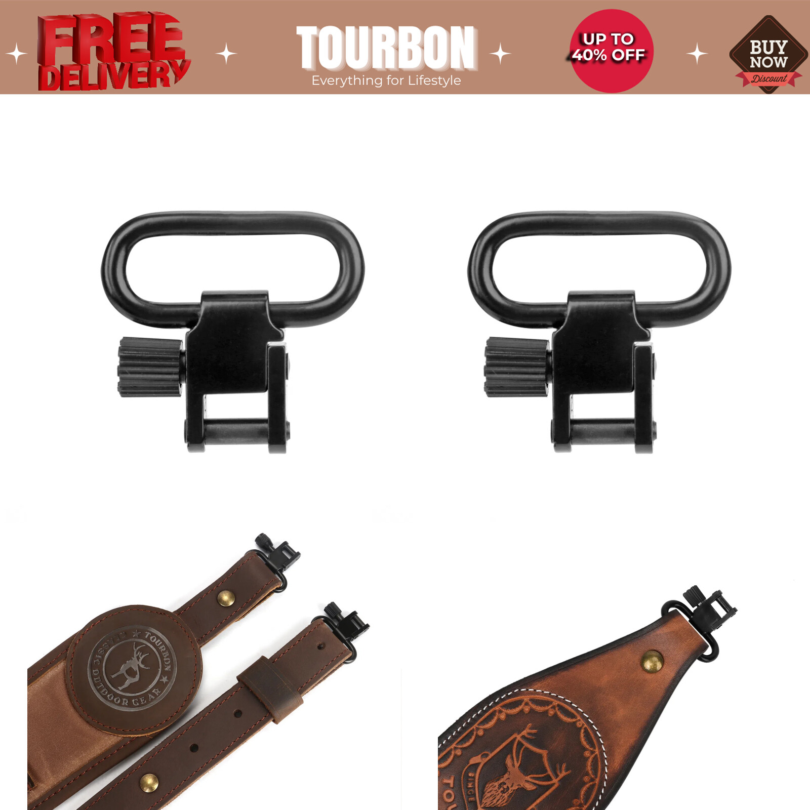 Tourbon 2 Shotgun/Rifle Sling Swivels Quick Detach Gun Mount Clip 1" Heavy Duty