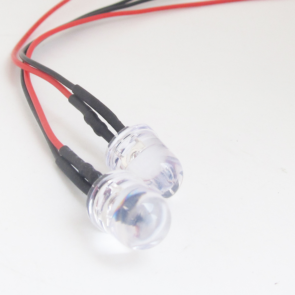 10pcs Transparent 10mm LED in Red/Yellow/Blue/Green Light w/10cm Wire w/Resistor
