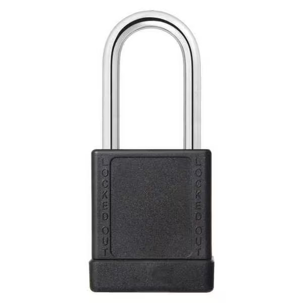 Lockout Padlock, Keyed Alike, Aluminum, Black, 1 1/2 in Shackle Height, 1 9/16