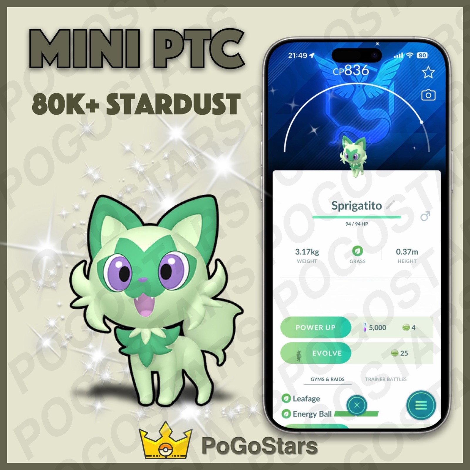 Pokémon PTC Go - Shiny Sprigatito - Team Mystic✨Special Background✨