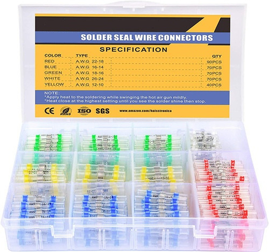 340PCS Waterproof Heat Shrink Solder Seal Sleeve Butt Terminals Wire Connectors