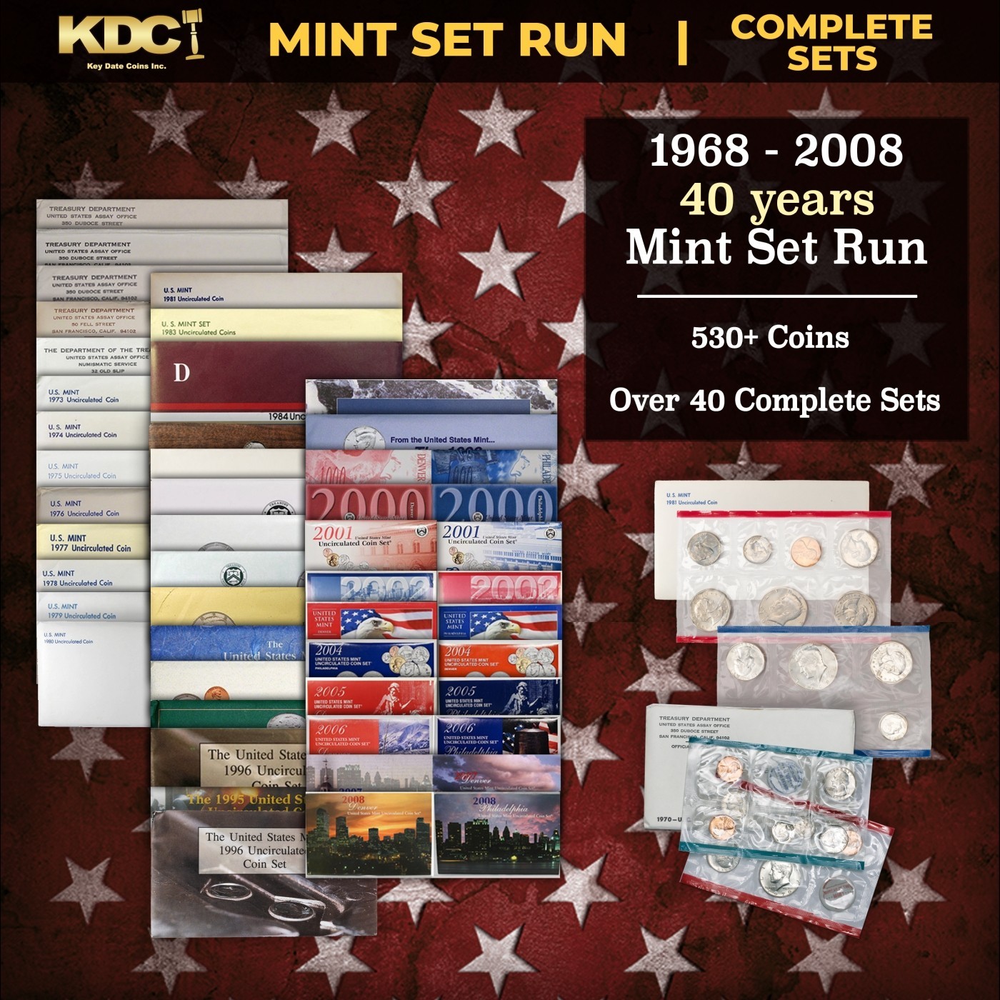 1968-2008 40 Years United States Mint Set Run - 530+ Coins, 40+ Sets In OGP